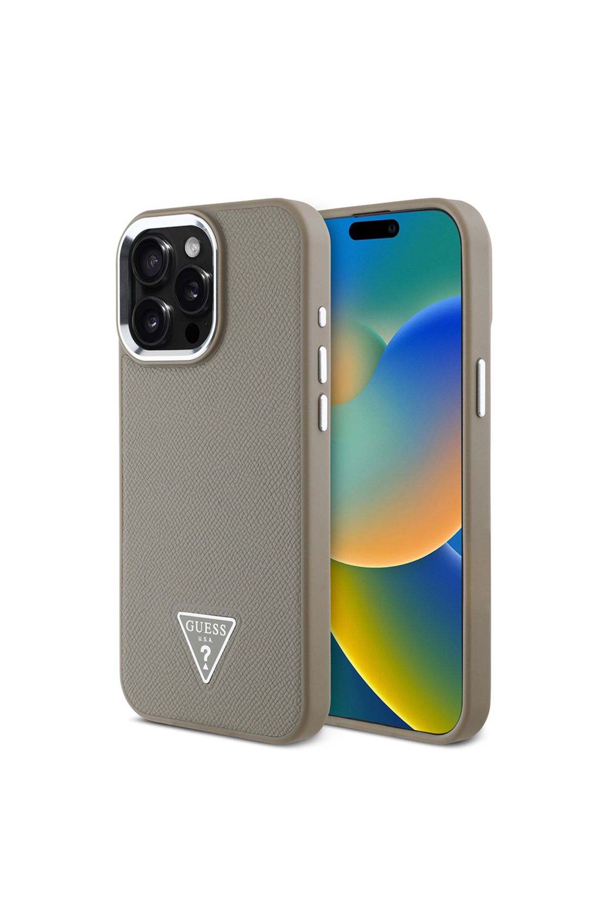 کاور و قاب APPLE IPHONE 14 PRO MAX CASE GUESS مجوز M SAFA شارژ مثلث خاکستری پوشش قهوه ای Guess