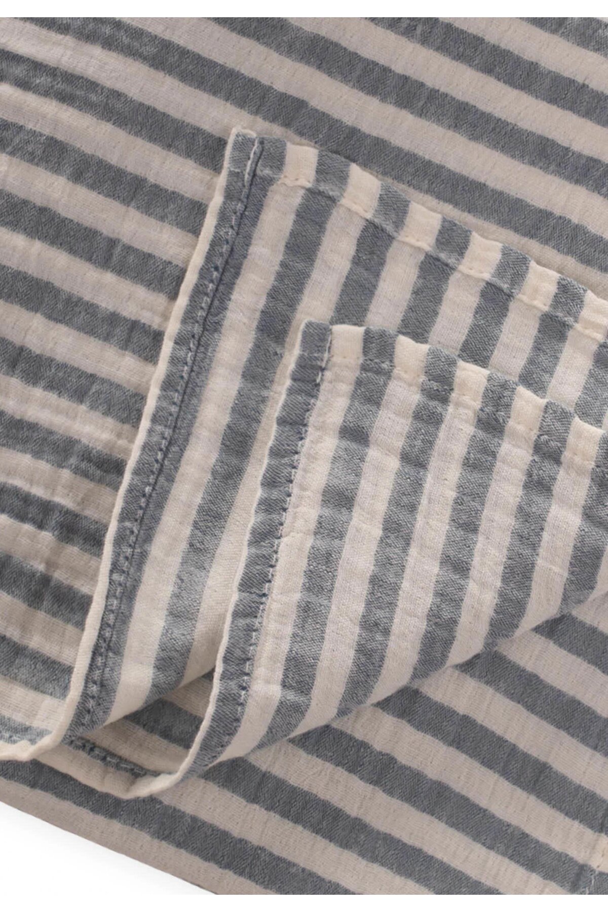 Cigit Naturel Organik Müslin Battaniye 90X100Cm Lacivert Kalın Çizgili fotoğrafı 3 (önizleme)