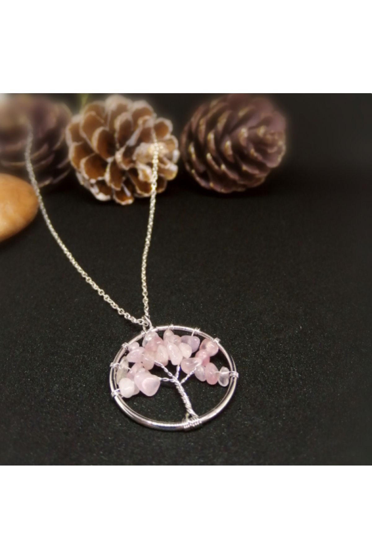 Taş-Mir Pembe Kuvars Hayat Ağacı Kolye
