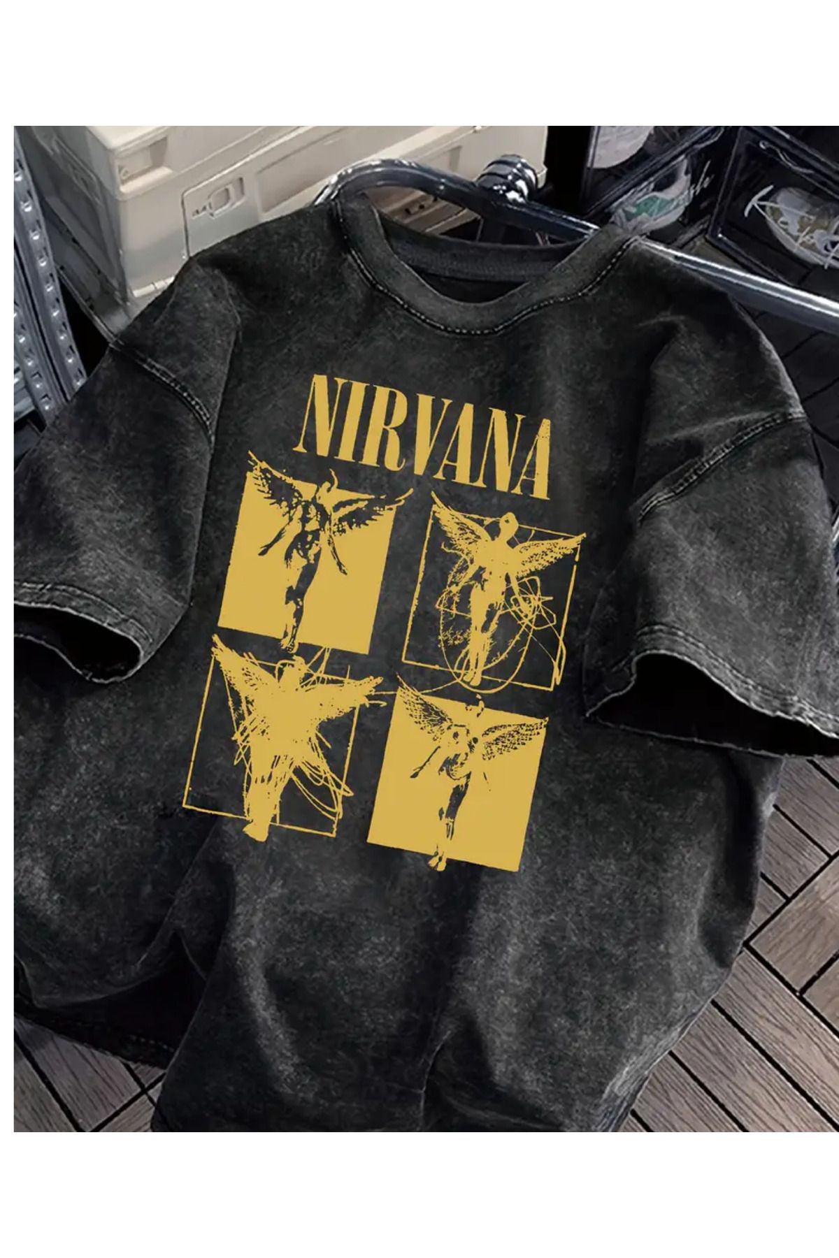 Touz Moda Rock Line Nirvana Baskılı Yıkamalı Vintage Unisex Oversize T-Shirt