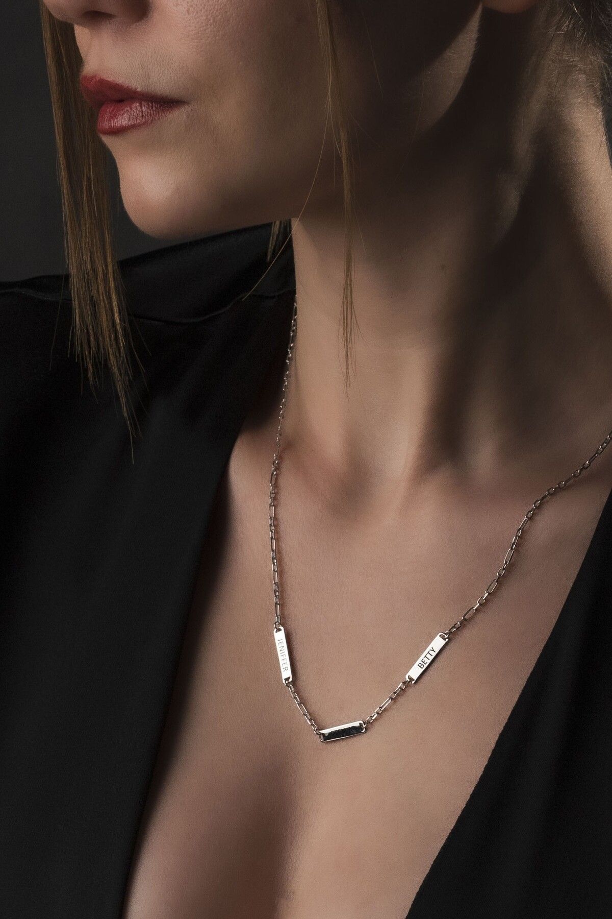 TigerxlJewellery 925 Ayar Gümüş Kişiye Özel İsimli Üç Plakalı Kolye