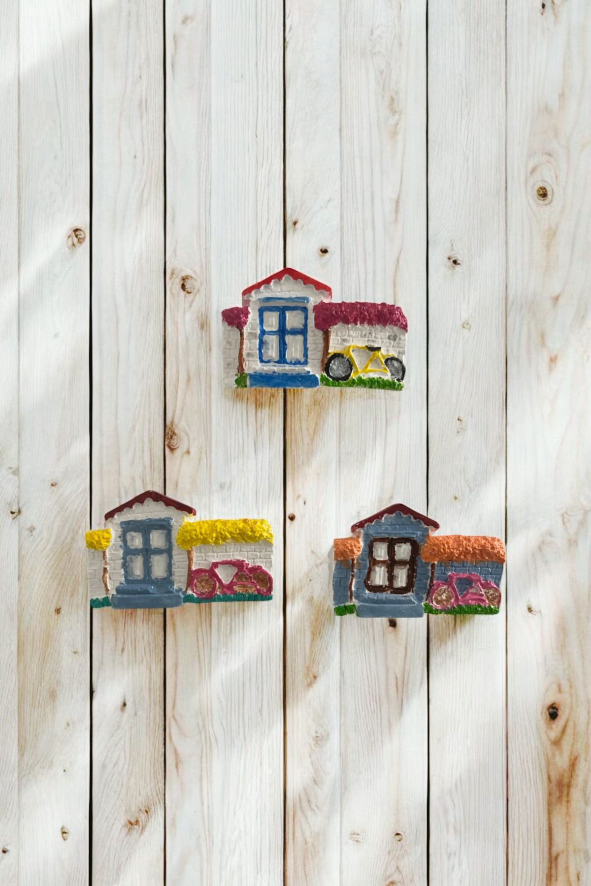 WELBİA 3'lü Alaçatı Ev Magnet , Dekoratif Taş, obje ,Ege ,Bodrum, Kuşadası,minik ev