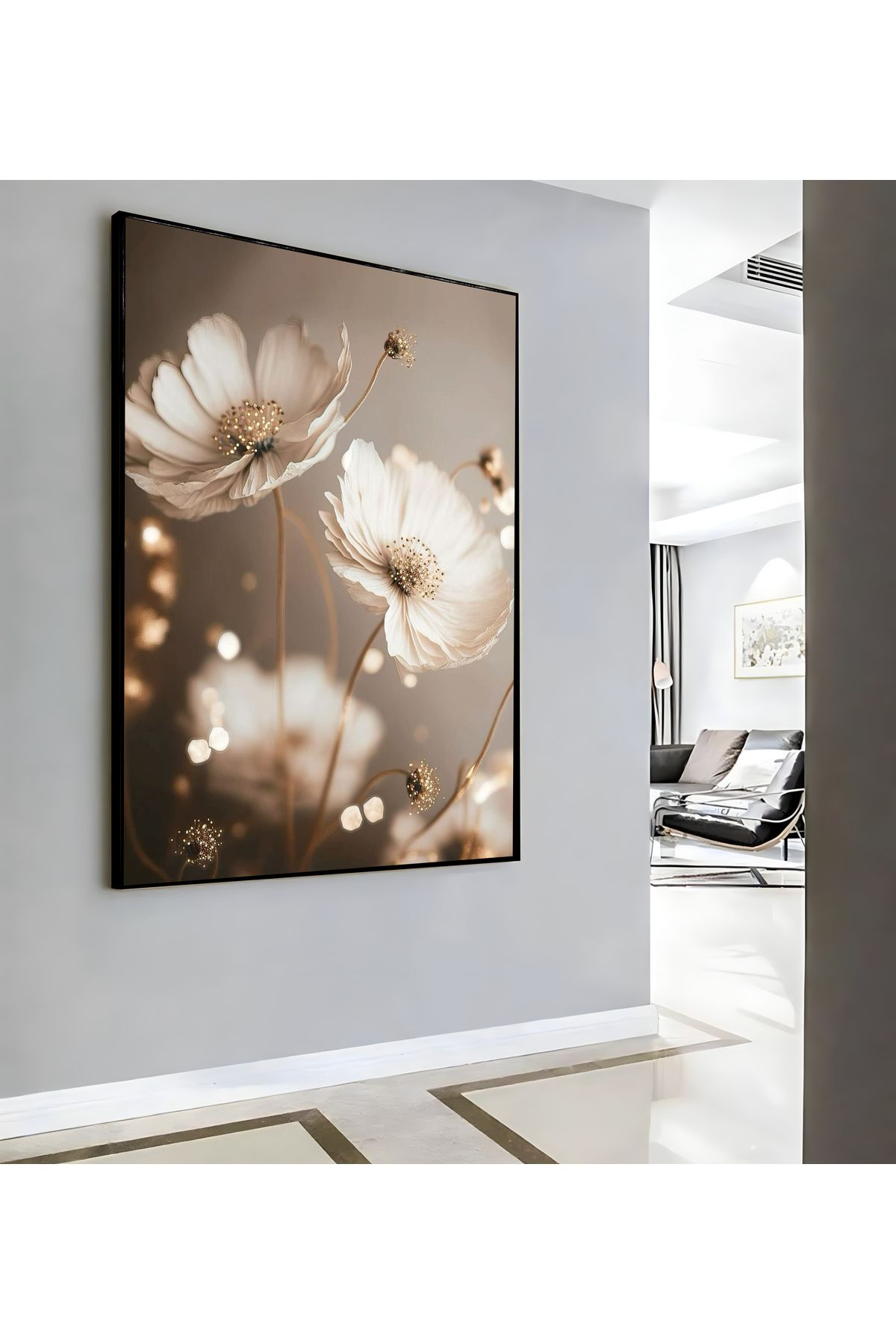 Harikabirev HARİKABİREV|KREM GOLD DETAY ÇİÇEK MODEL ( CKD-133 ) |ÇERÇEVELİ KANVAS TABLO CKDİKEY