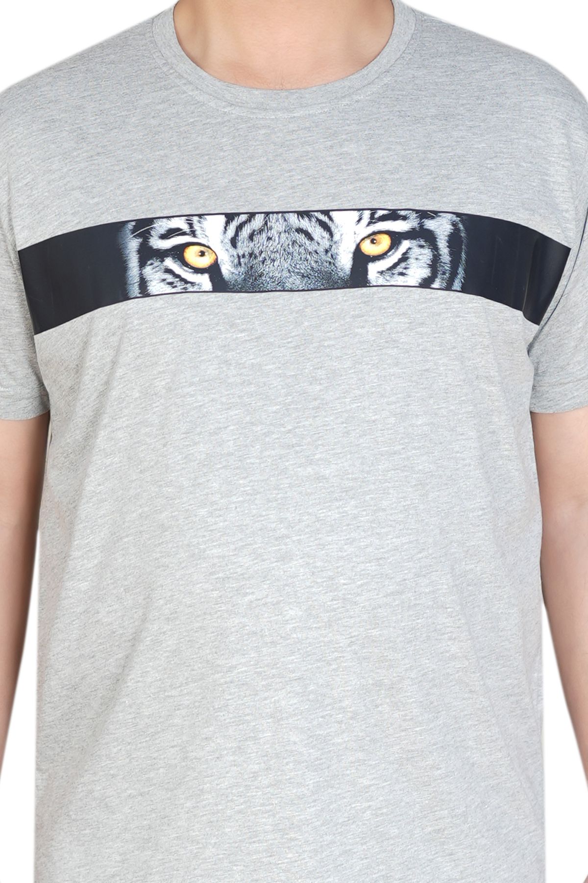 MODA Kaplan Gözü Baskılı Gri Modern Büyük Beden T-Shirt