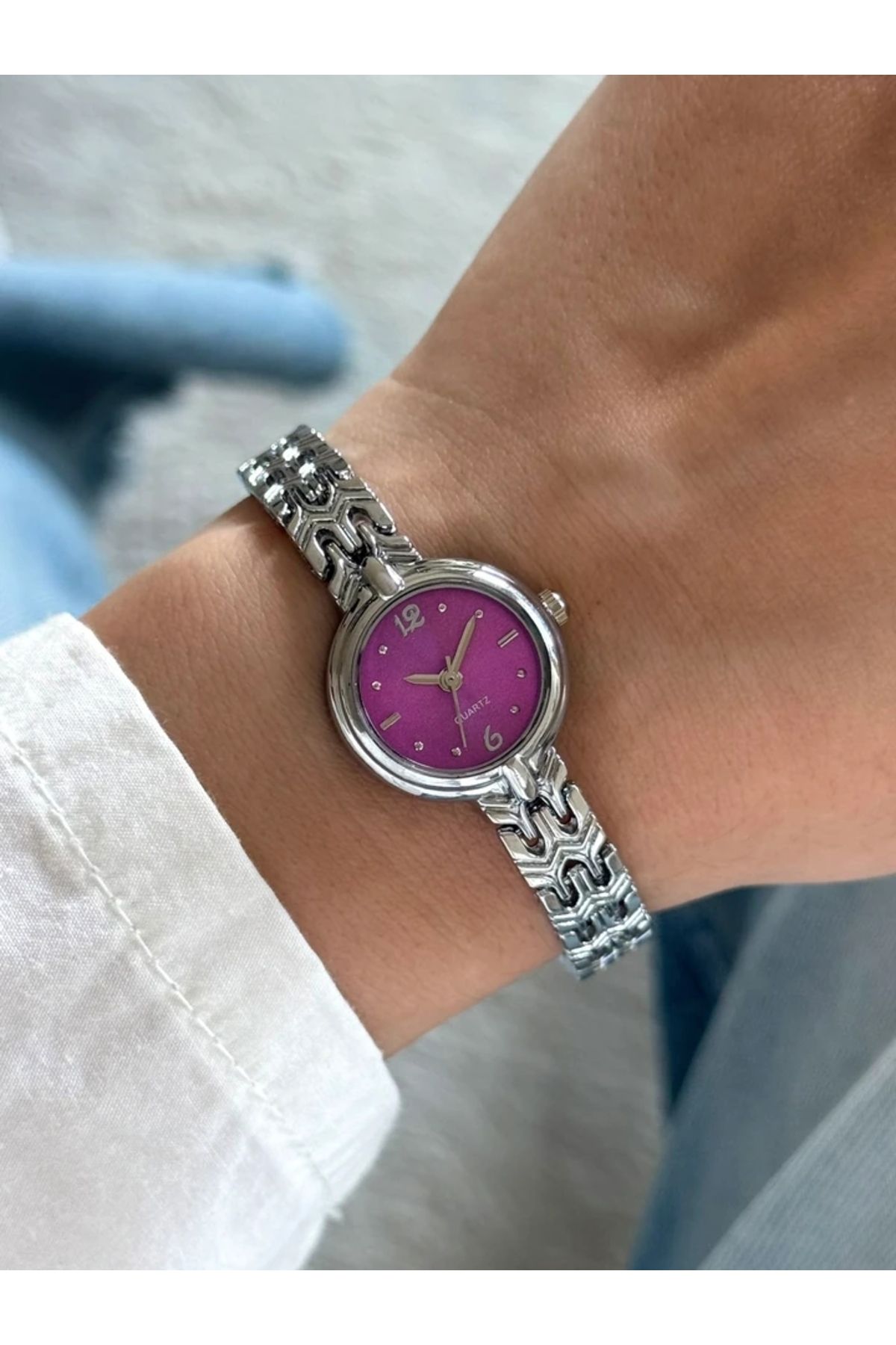 RoseandRoses Pret Vintage Model Özel Tasarım Kadın Kol Saati Gümüş (Mor Kadran)