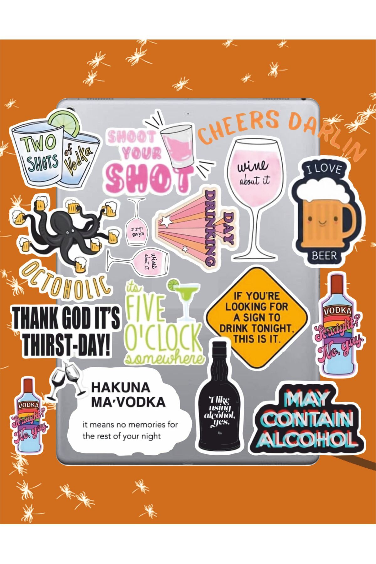 hediyenebak Cheers Darlin Sticker Seti | Laptop Ajanda Notebook Tablet Telefon Defter Etiket Bullet Journal
