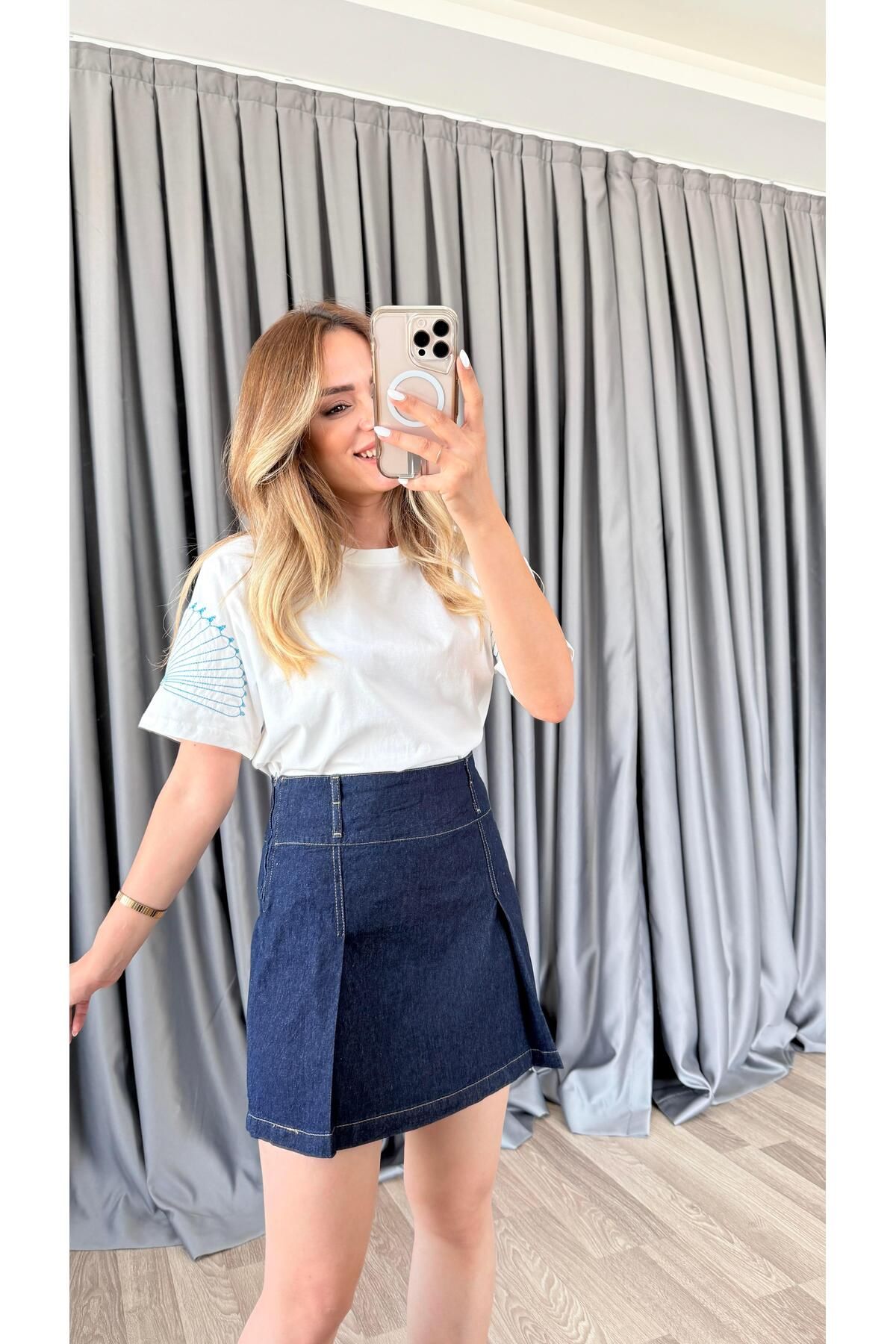 pelin yıldız butik Sage Önden Pileli Etek