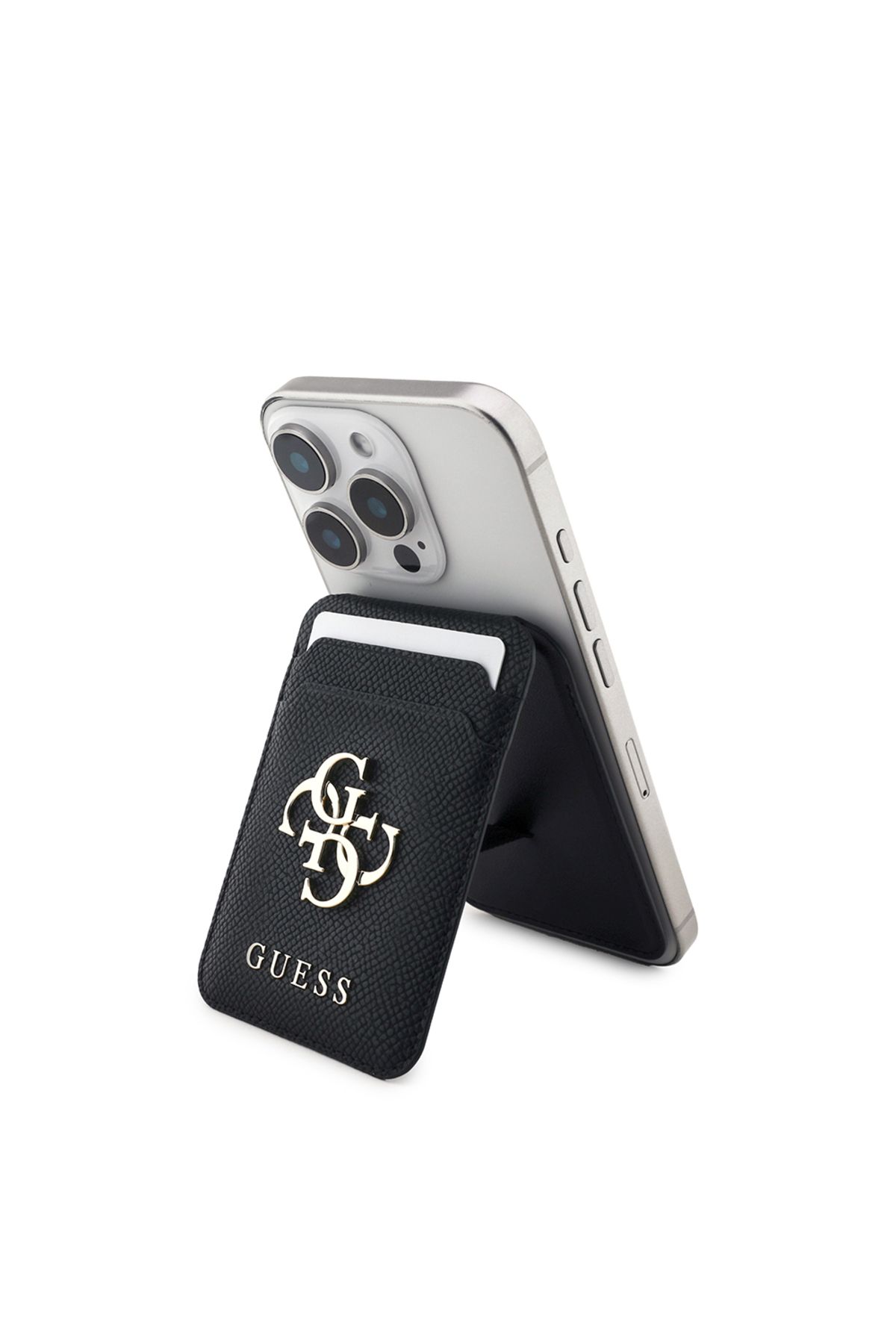Guess Lisanslı Metal Büyük 4G ve Yazı Logolu Standlı Magnetik Kartlık Siyah
