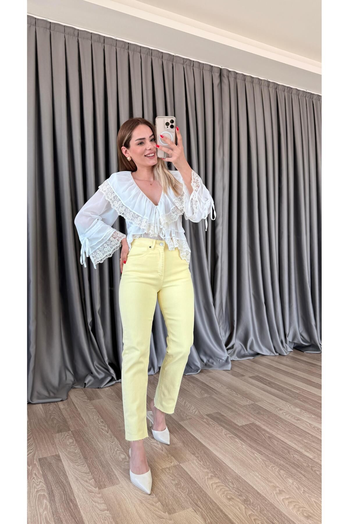 pelin yıldız butik Sarı Boyfit Jean