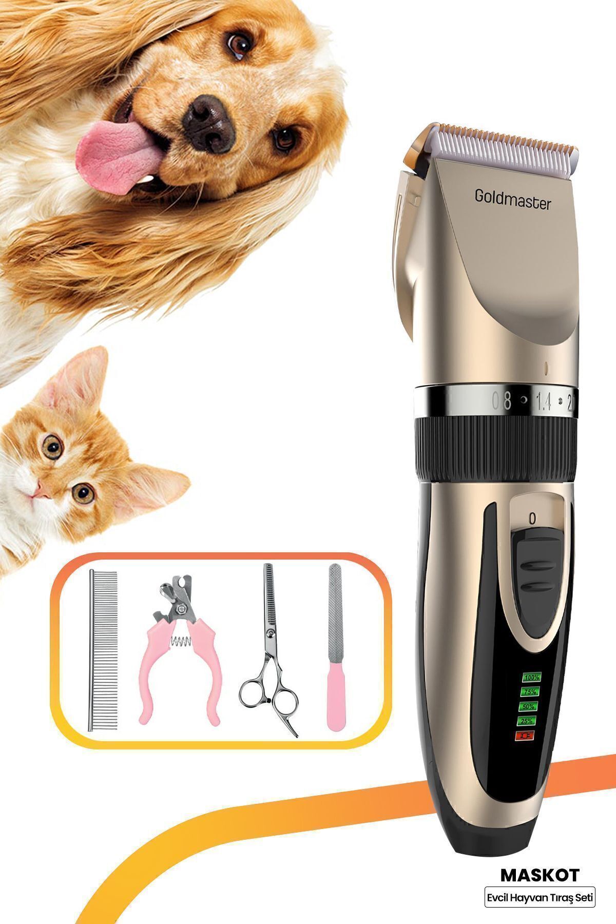 teknotrust Maskot 10in1 Şarjlı 17 Kademeli Kedi Köpek Tıraş Makinesi Pet Evcil Hayvan Tüy Kesme Aparatlı
