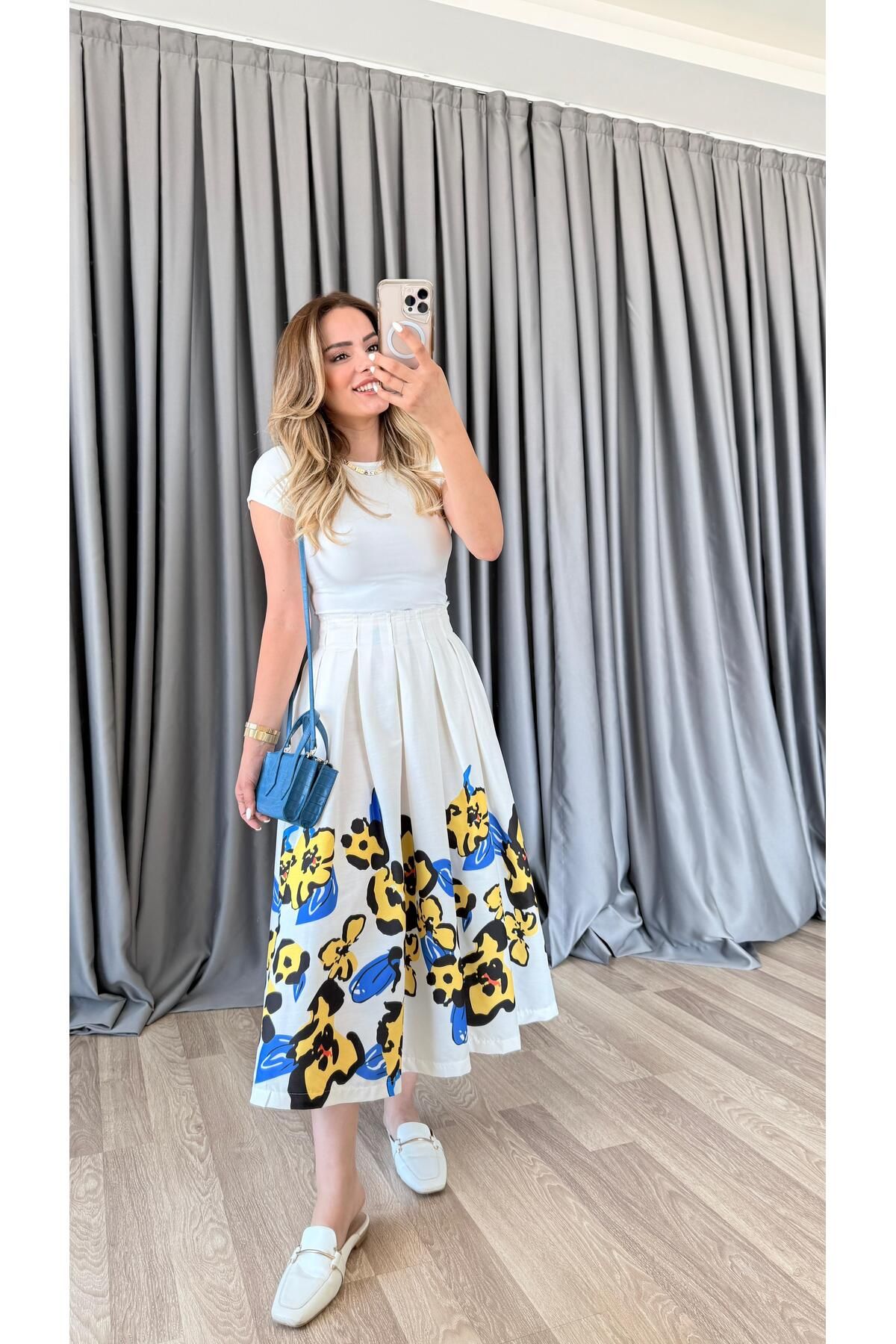 pelin yıldız butik Lova Desenli Poplin Etek