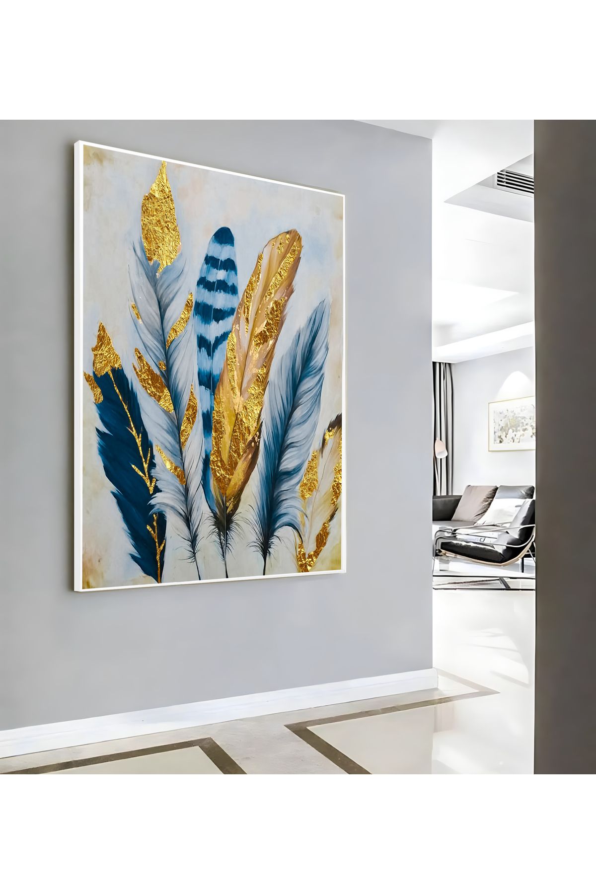 Harikabirev HARİKABİREV|LACİVERT GOLD TÜY DESENİ ( CKD-109) |ÇERÇEVELİ KANVAS TABLO CKDİKEY