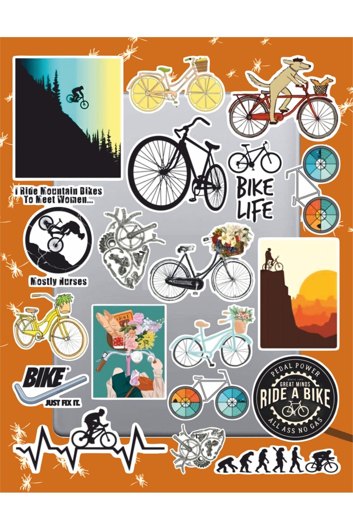 hediyenebak Bisiklet Temalı Sticker Seti | Laptop Ajanda Notebook Tablet Telefon Defter Etiket Bullet Journal