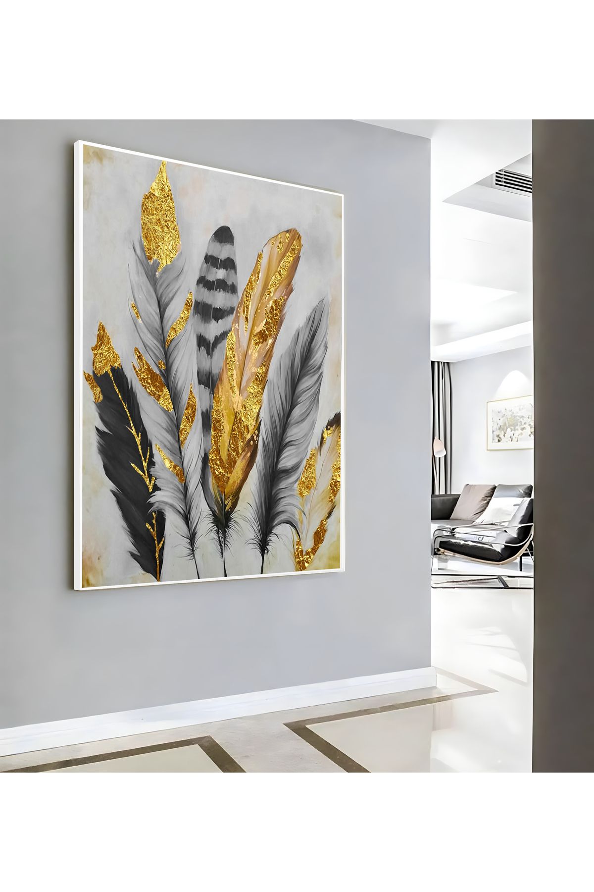 Harikabirev HARİKABİREV|GRİ GOLD TÜY DESENİ ( CKD-107) |ÇERÇEVELİ KANVAS TABLO CKDİKEY