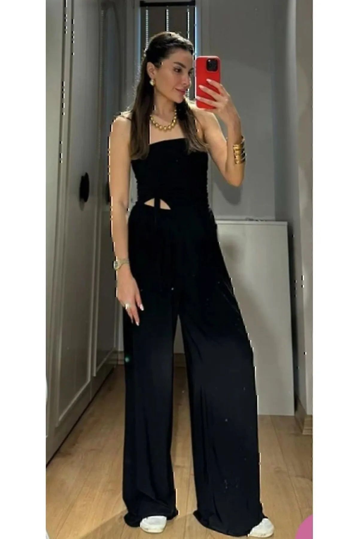 MÇmoda MÇ MODA Kadın Straplez Büzgülü Bluz Salaş Rahat Pantolon İkili Takım