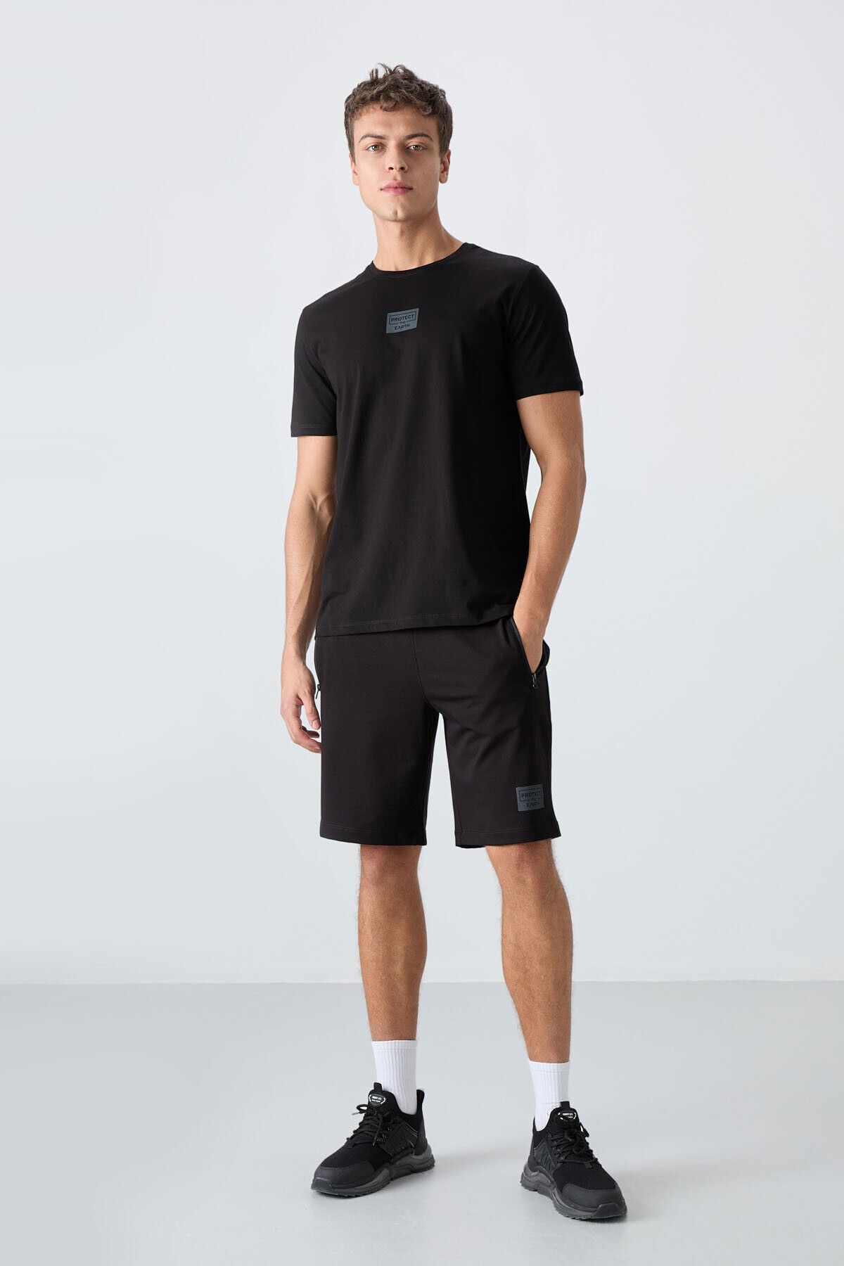LOU MODA ERKEK KISA KOLLU BASKILI 2Lİ TSHIRT-ŞORT TAKIMI PAMUKLU