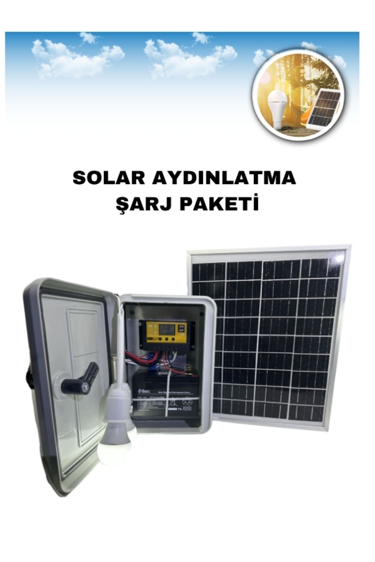 TNL Güneş enerjili taşına bilir 2 lambalı ve cep telefon şarj cihazı özellikli aydınlatma paketi