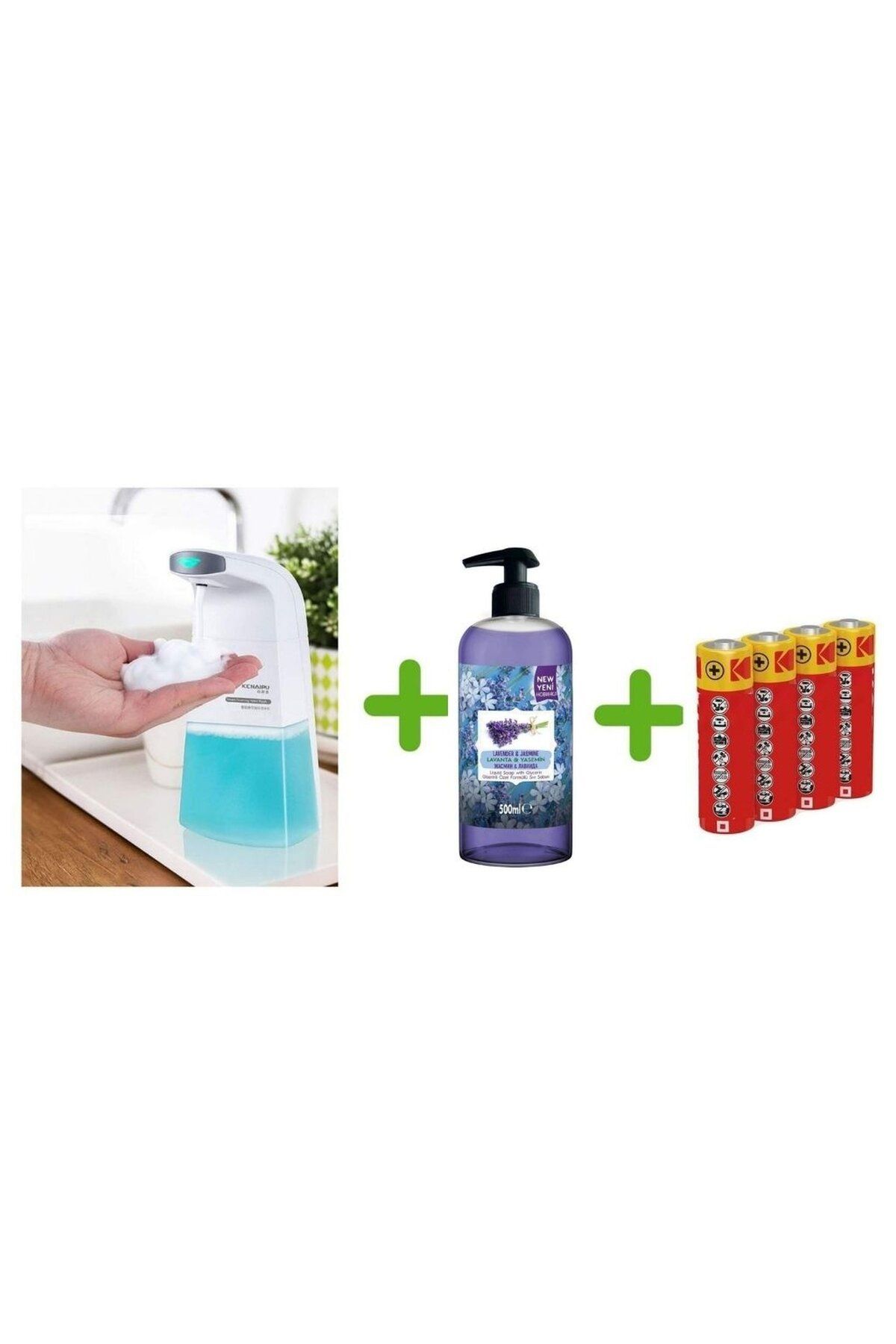 Sia SENSÖRLÜ FOTOSELLİ SIVI SABUNLUK,PİLLER DAHİL 21X10X5CM VE BİR ADET 500 ML SIVI SABUN LAVANTA KOKULU