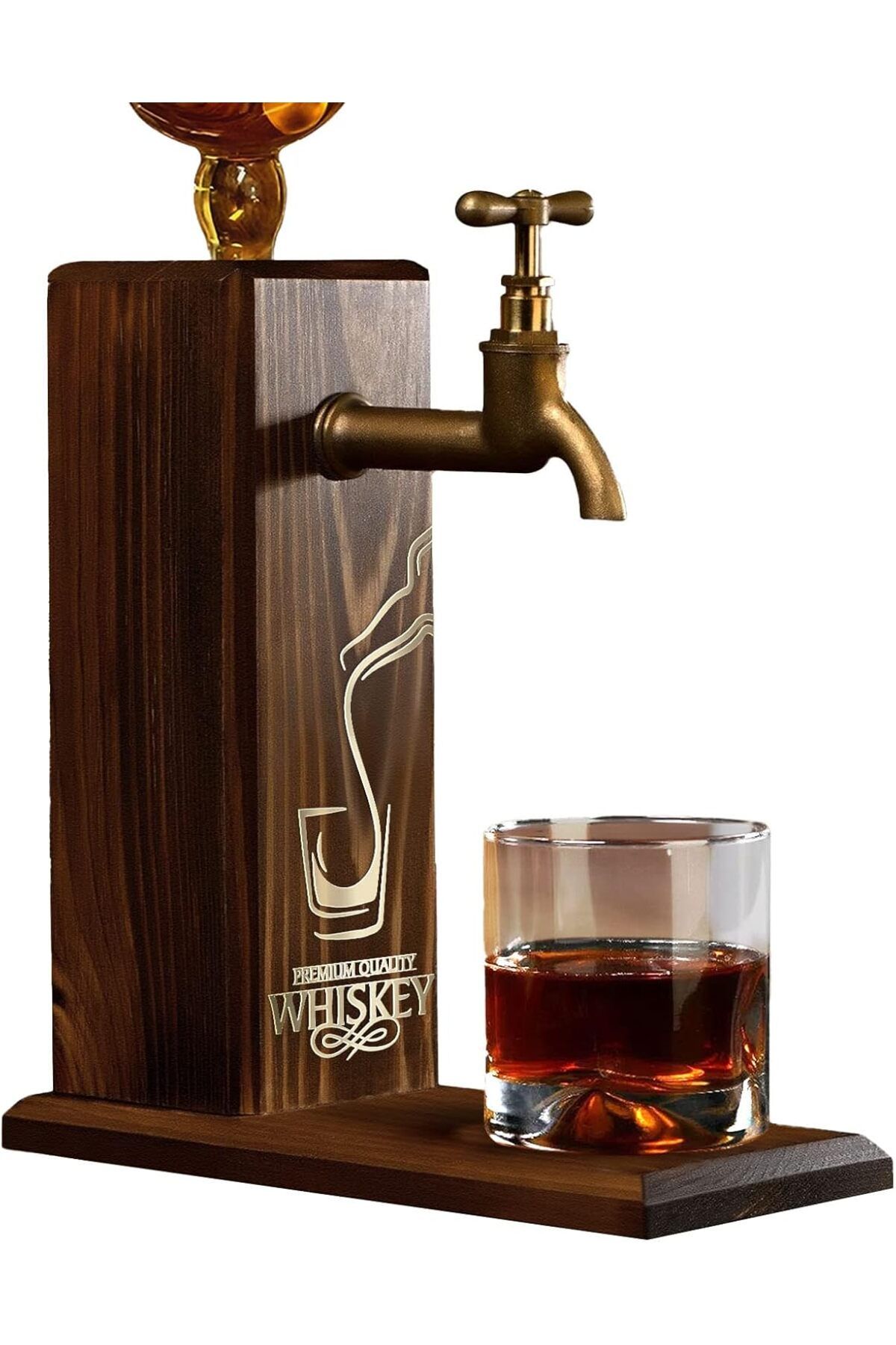 LUXE Gift Özel Viski Baskılı Musluklu Doğal Ahşap İçki Standı, İçki Çeşmesi, Doğum Günü H