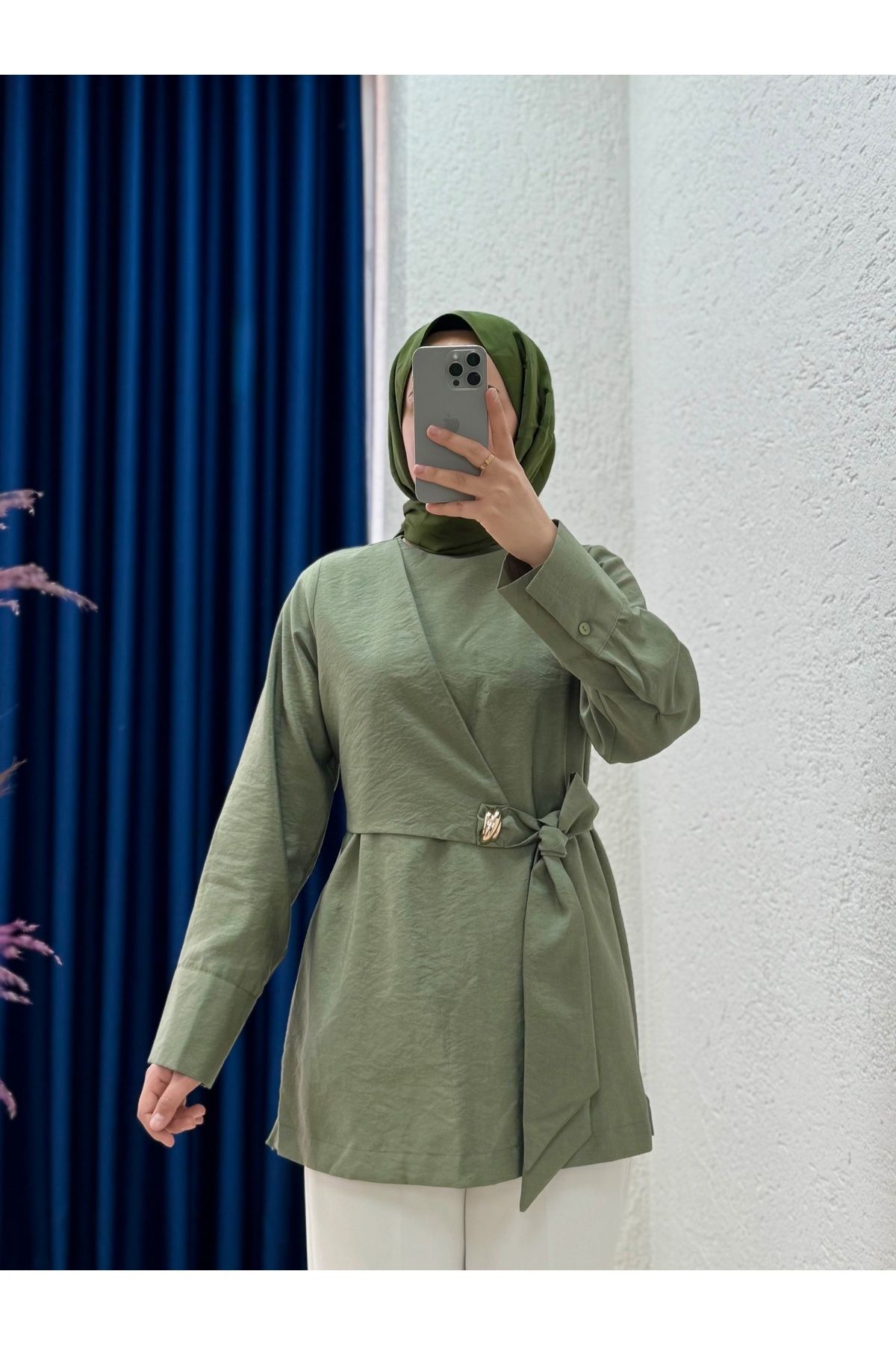 MİHRA STORE Sanelle Önü Bağlamalı Bluz-BN4442 Yeşil