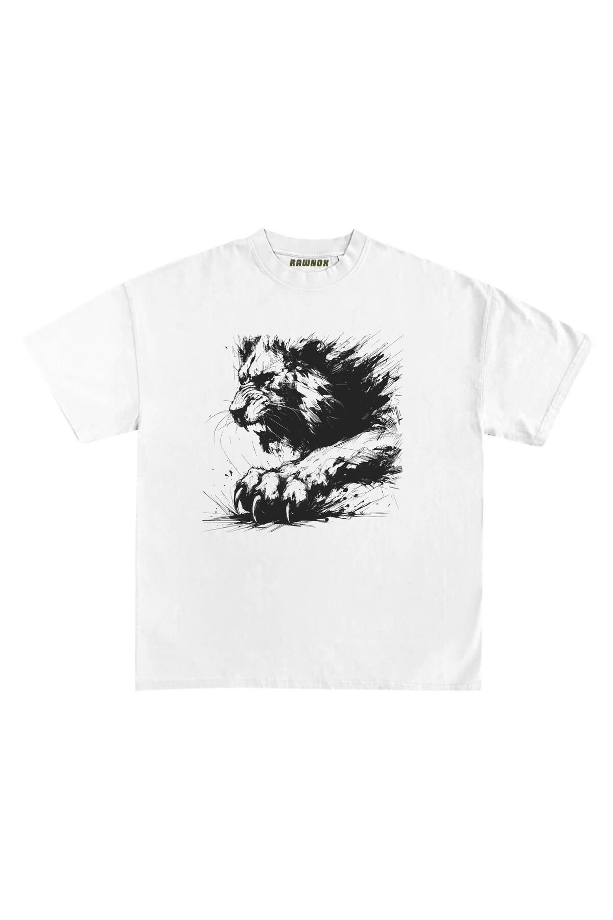 RawNox Unisex Bol Kalıp Aslan V1 Baskılı T-shirt