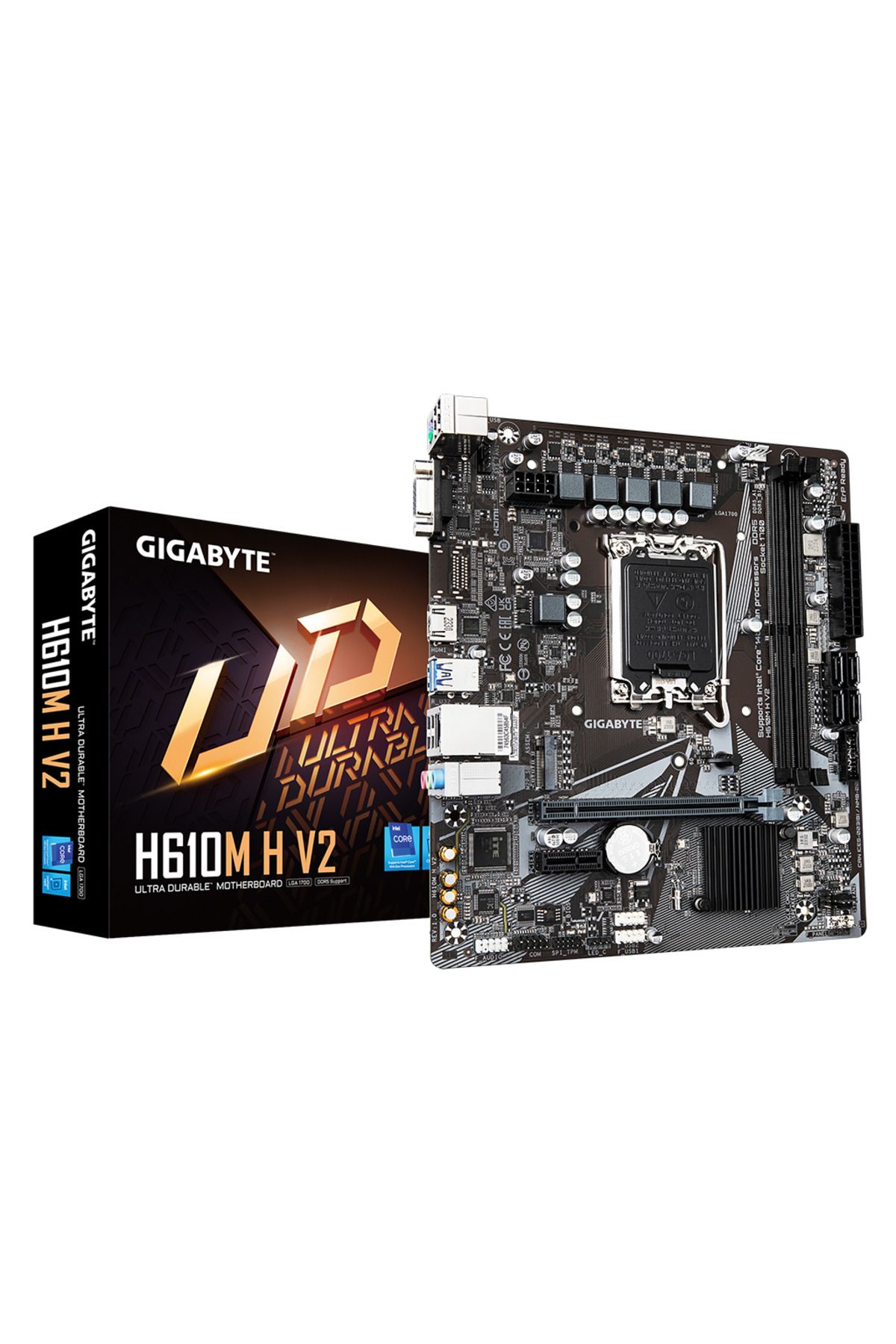 Gigabyte H610M H V2, rev.1.0, 5600MHz, 2xDDR5, M.2, D-SUB, HDMI, 12-13.14.Nesil, LGA1700 Soket, Ana