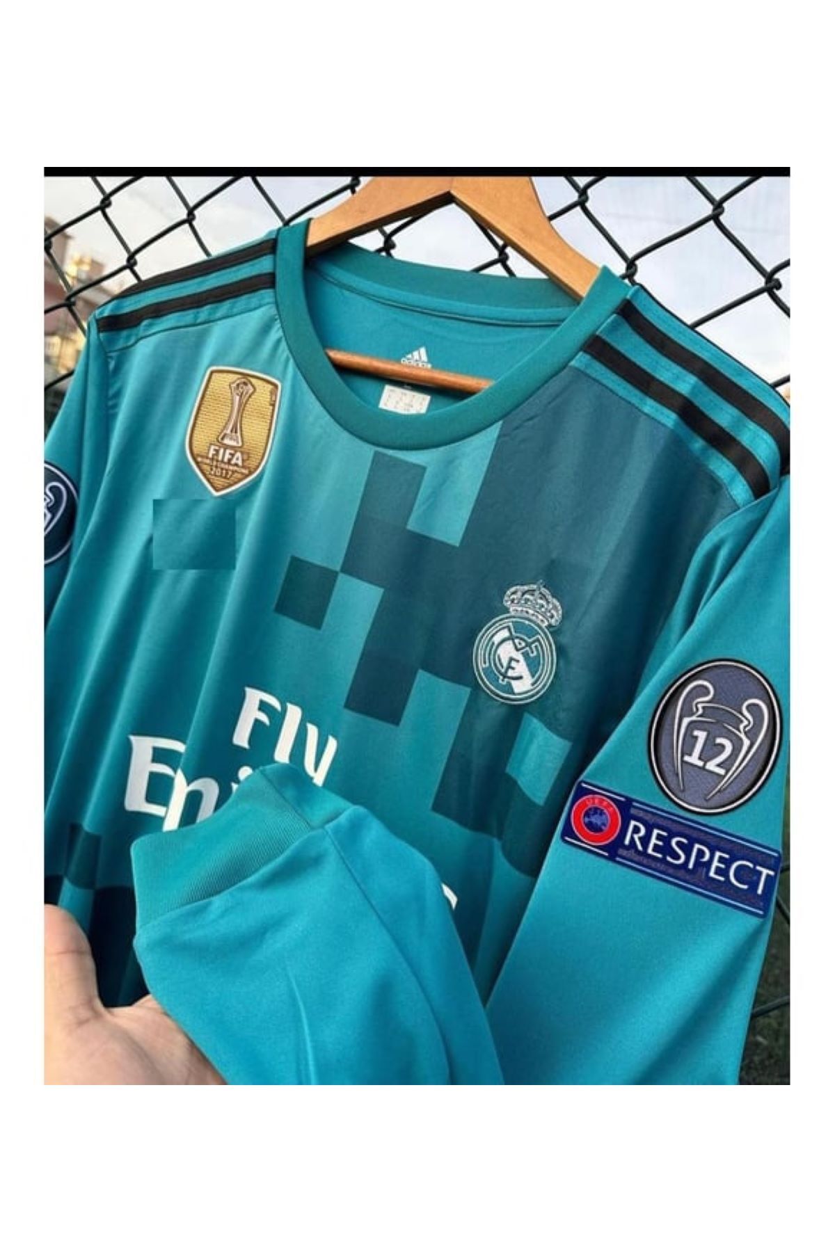 yenteks Uzun Kol Ronaldo Turkuaz 2018 Real. Madrid. Şampiyonlar Ligi Yetişkin Forması