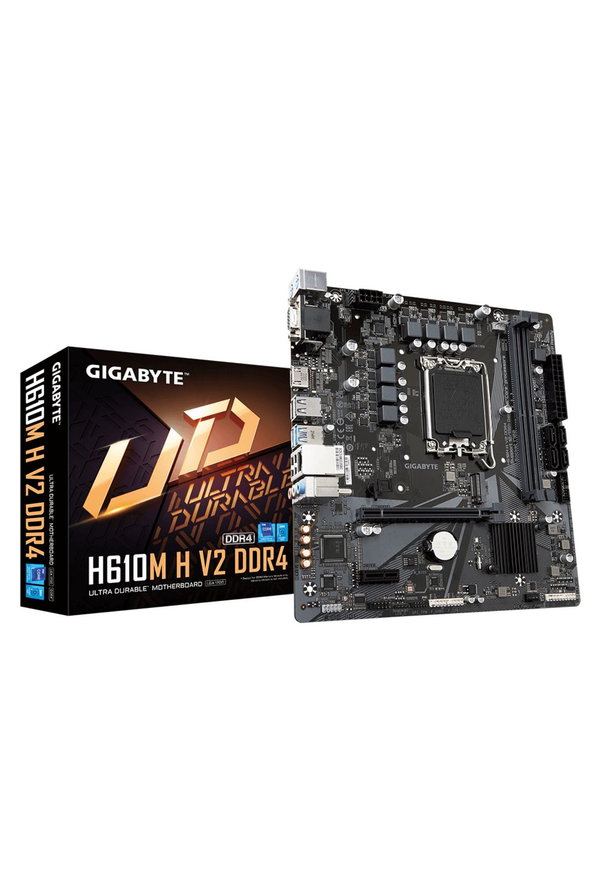 Gigabyte H610M H V2 DDR4, rev1.0, 3200Mhz. 2xDDR4, M.2, D-SUB, HDMI, 12-13.14.Nesil, LGA1700 Soket,