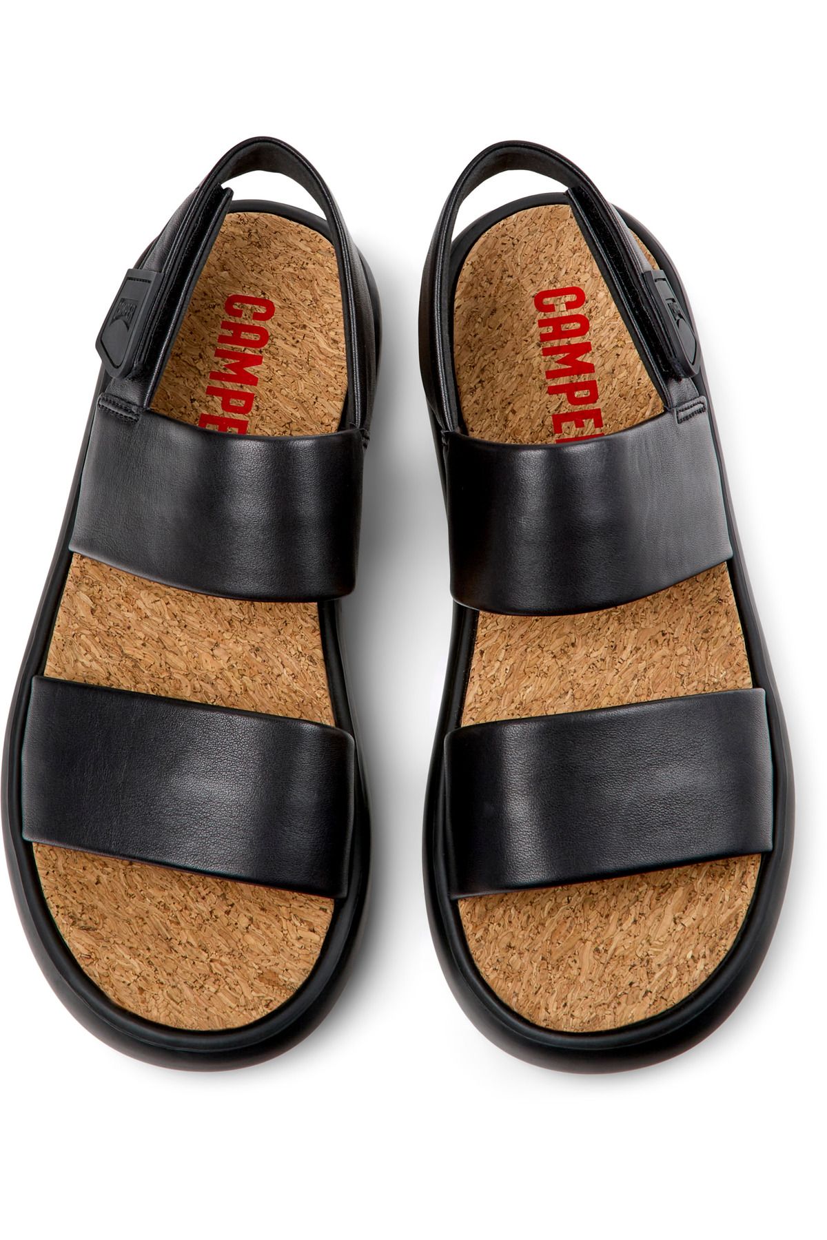 CAMPER-Men's Black Sandals with Hook And Loop Straps, Thick Comfortable Sole, Open Front Pelotas Flota 3