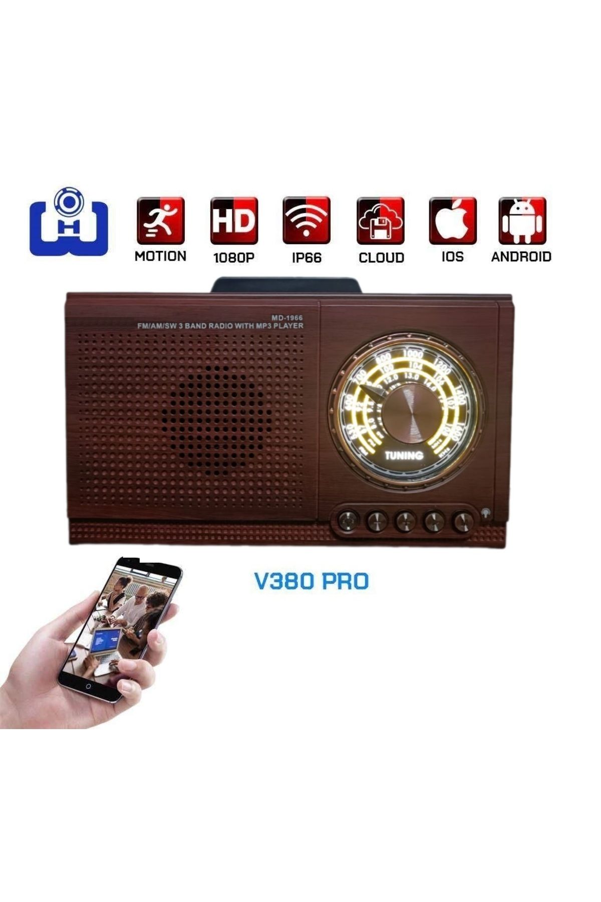 md MV Radyo Nostaljik İp Kameralı Wi-fi Video Güvenlik Kamerası Uzaktan Izleme 32 Gb Hafıza Kayıt