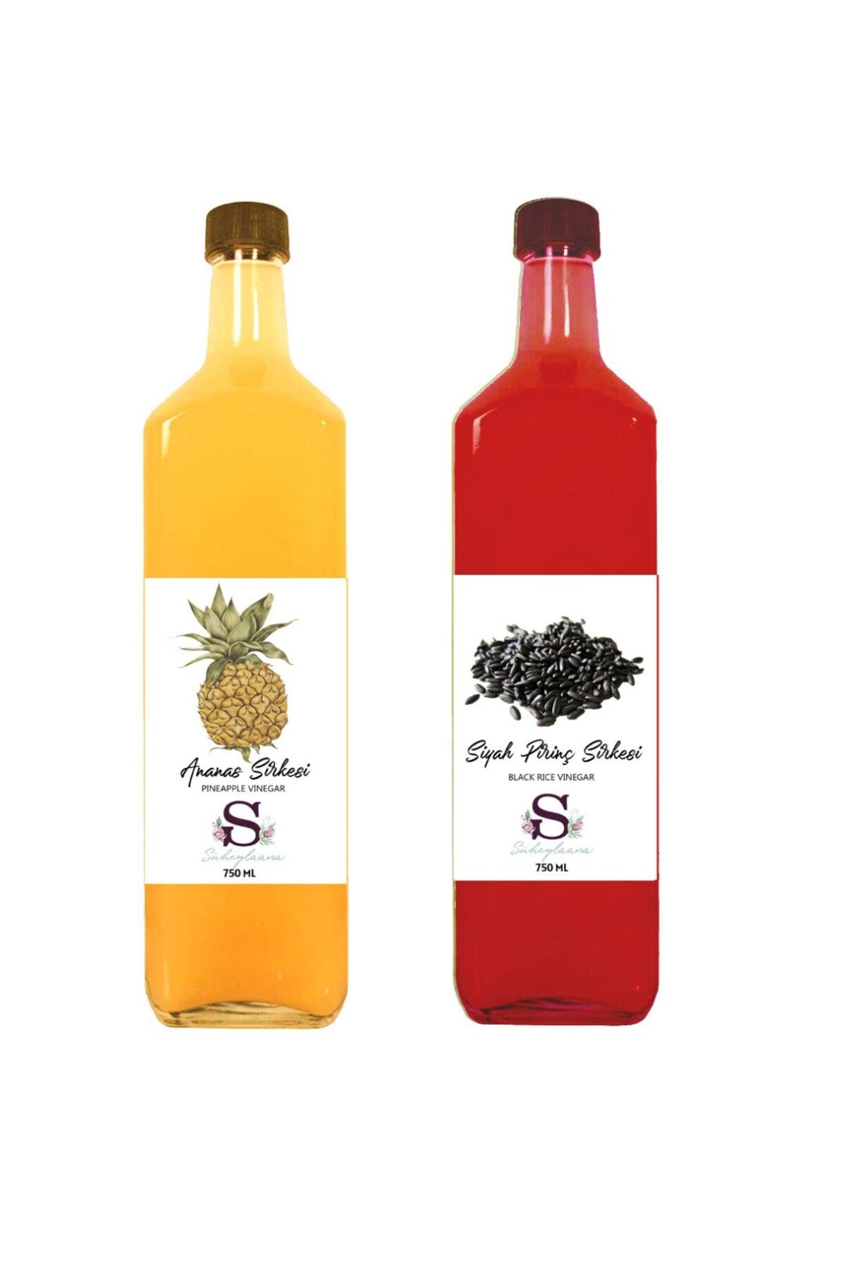 Süheylaana Doğal Ananas Sirkesi 750 Ml - Doğal Siyah Pirinç Sirkesi 750 Ml