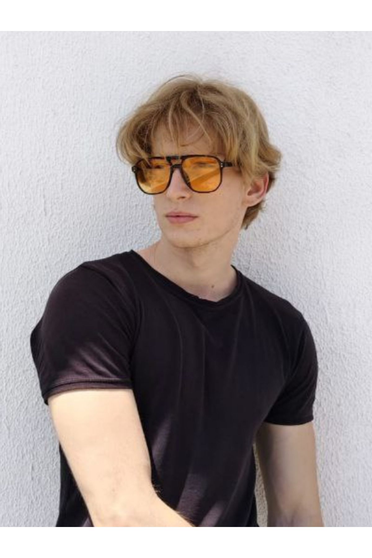 Sunglasses Unisex Retro Tam Çerçeve Turuncu Siyah Güneş Gözlüğü