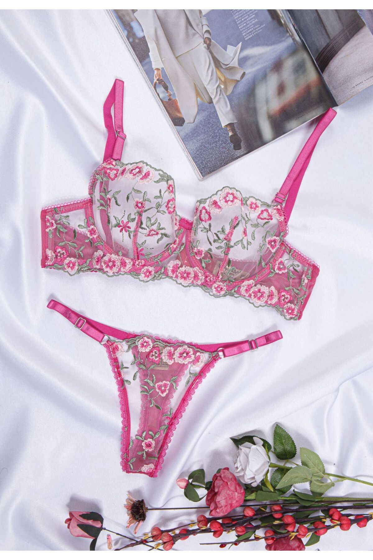 Velisse Pembe Dantelli Bralet Takımı
