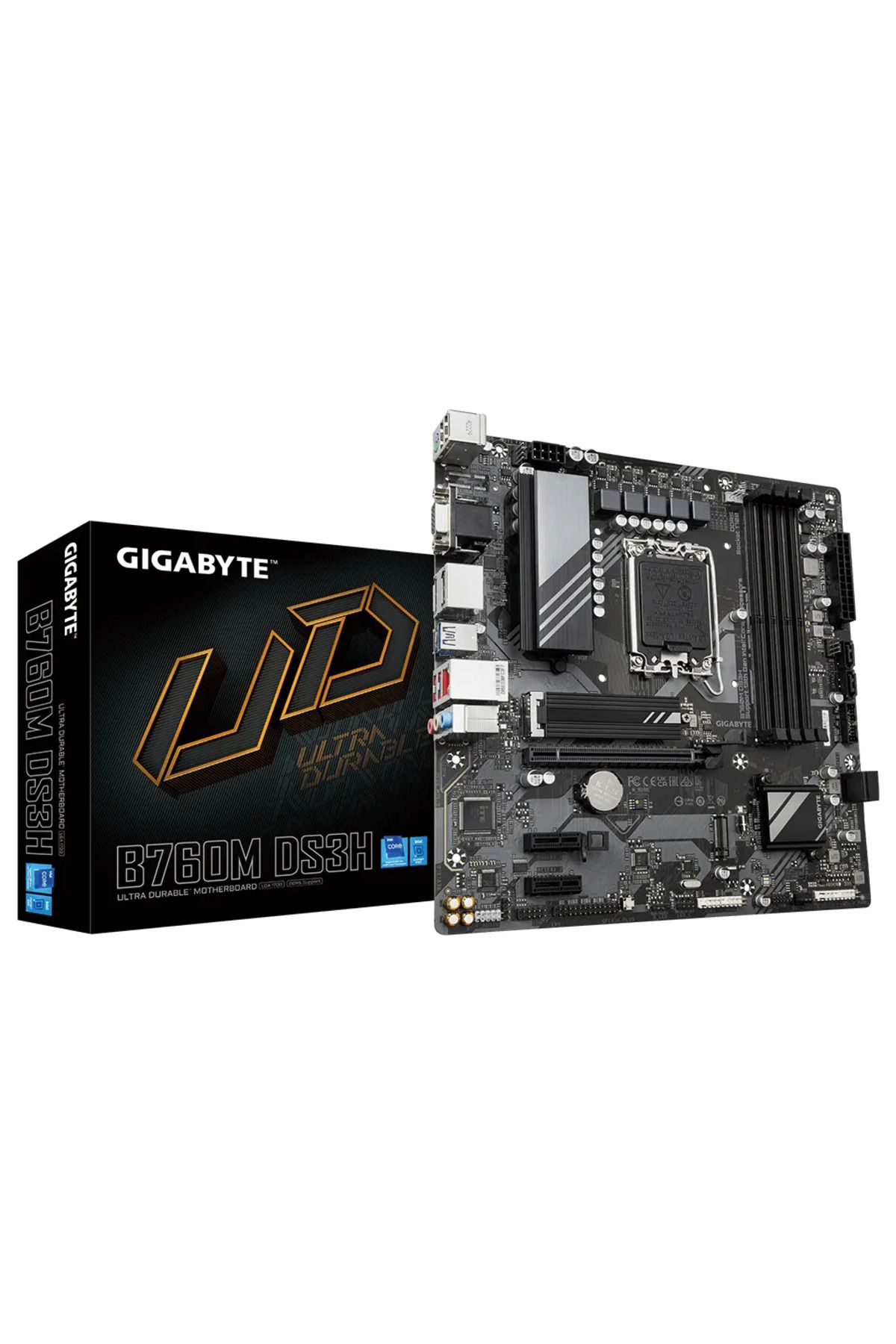 Gigabyte B760M DS3H, rev.1.0, 4xDDR5, 2xM.2, 2xDP, HDMI, VGA, 12-13-14.Nesil, LGA1700 Soket, Anakart