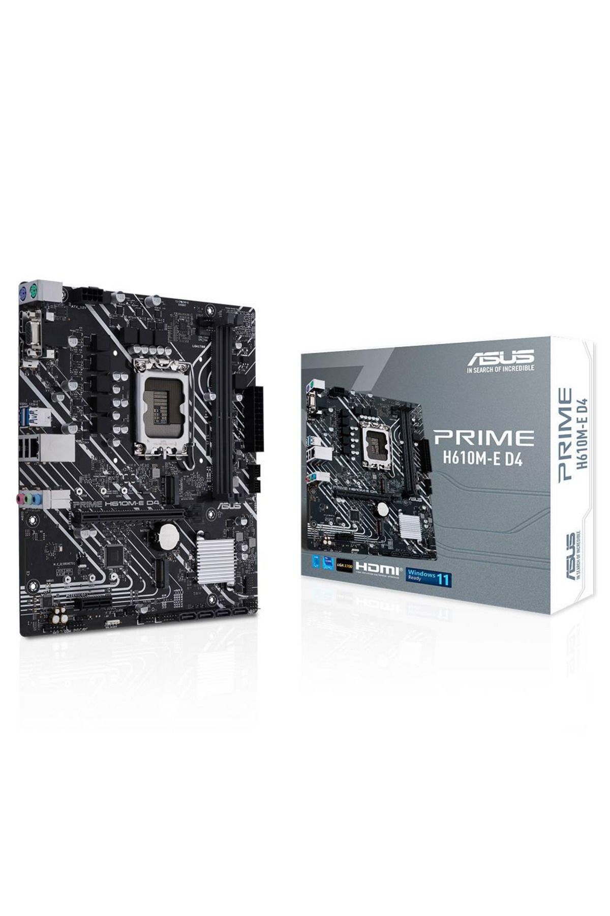 ASUS PRIME H610M-E D4-CSM, 2xDDR4, 2x M.2, D-SUB, HDMI, DP, 12-13.14.Nesil, LGA1700 Soket, Anakart