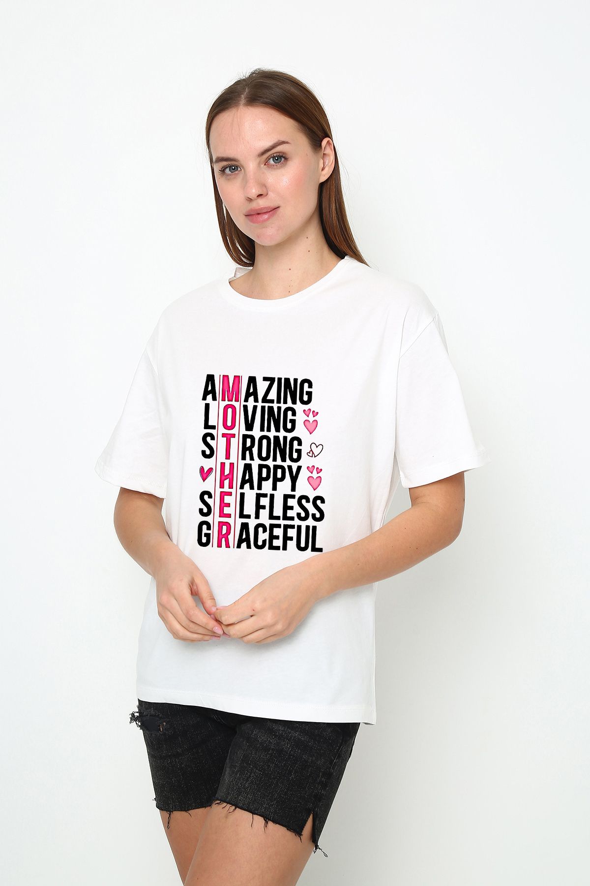 Oasis kadın oversize mother baskılı bisiklet yaka t-shirt