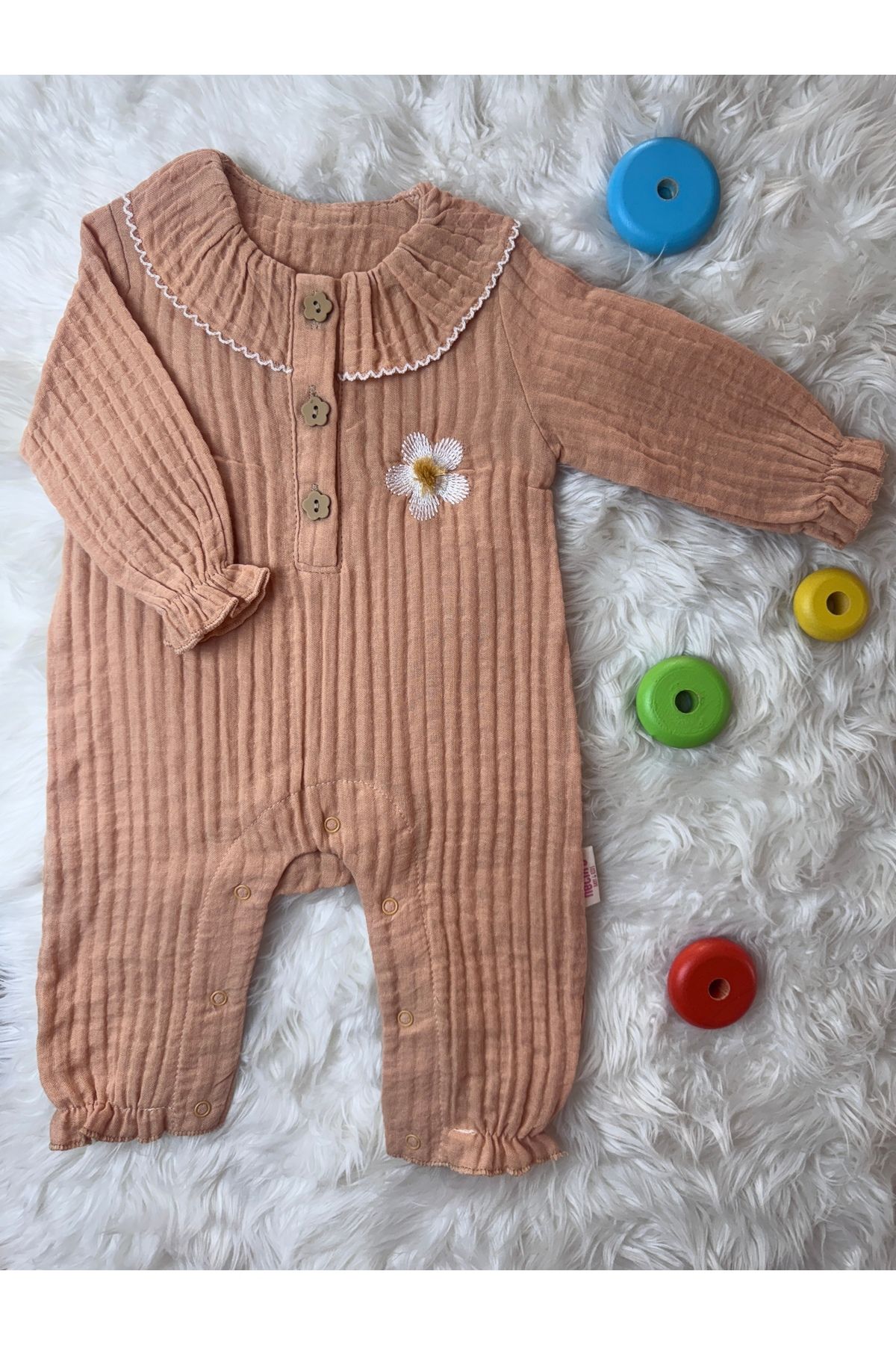 Necix's 🧡 Organik Müslin Bebek Tulum – Şeftali Rengi