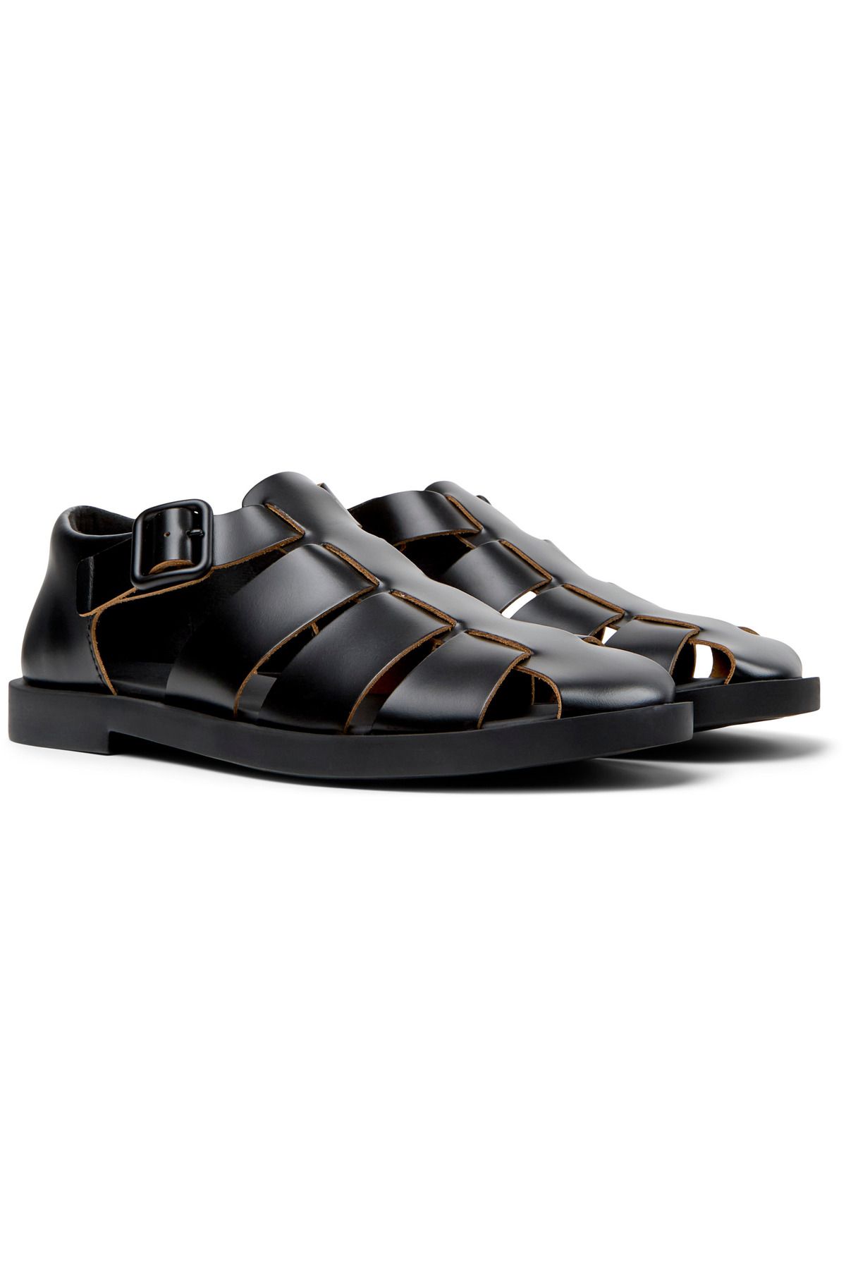 CAMPER-Men's Black Adjustable Sandals with Hook And Loop Strap, Soft Sole, Genuine Leather Don 1