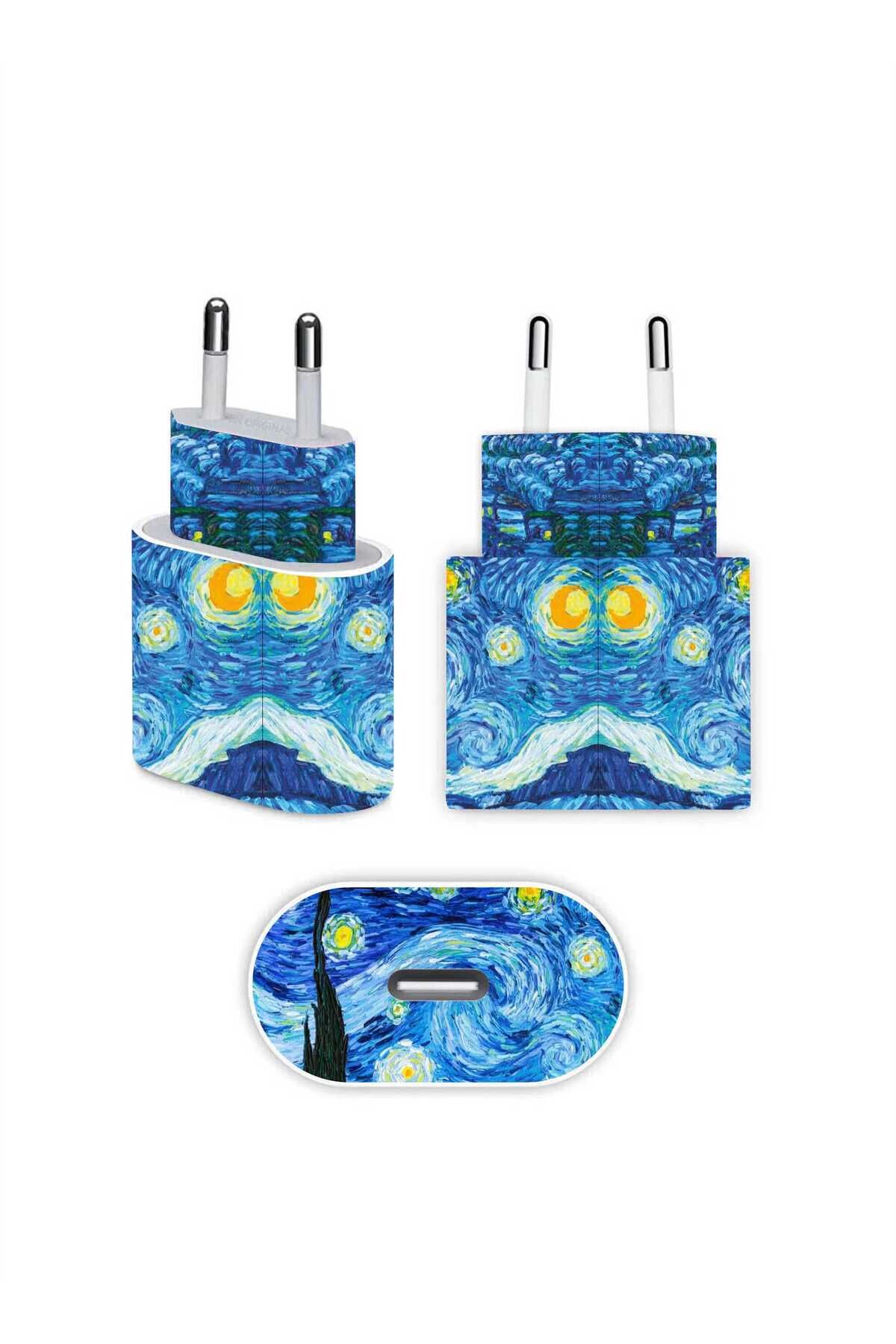 hediyenebak Iphone 20w Uyumlu Van Gogh Tablo Tasarımlı Full Kaplama Şarj Etiketi