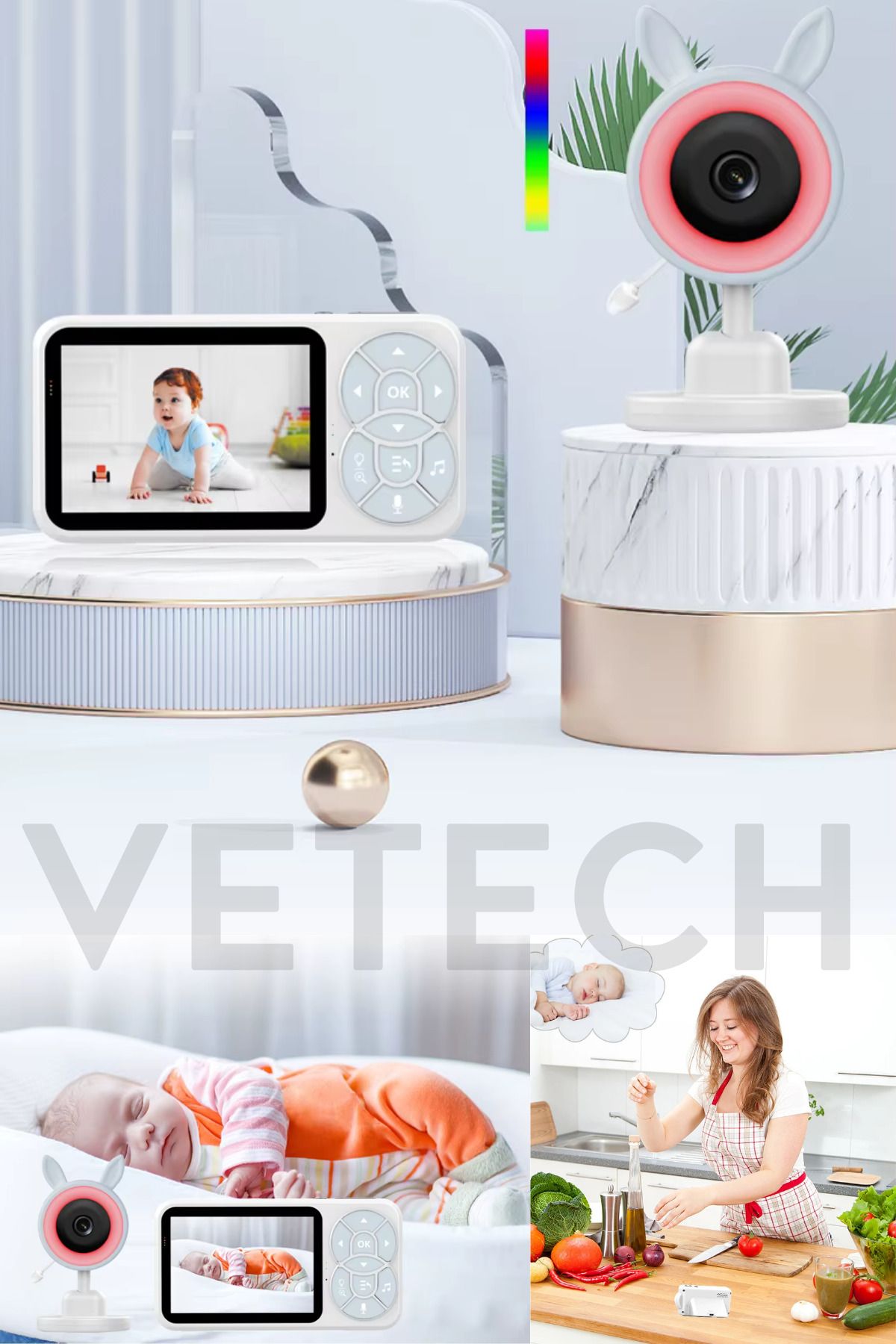 Vetech Bebek Kamerası Gece Görüşlü Tablet Ekranlı Bebek Monitörü