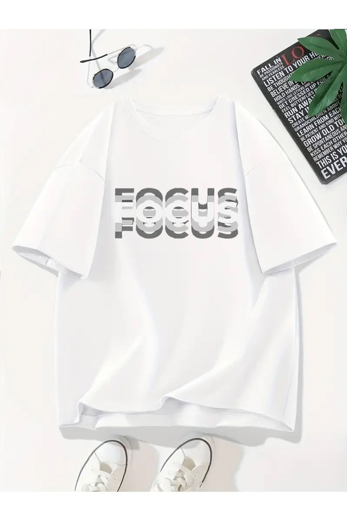 MODA Unisex Oversize Kalıp Focus Baskılı T-Shirt