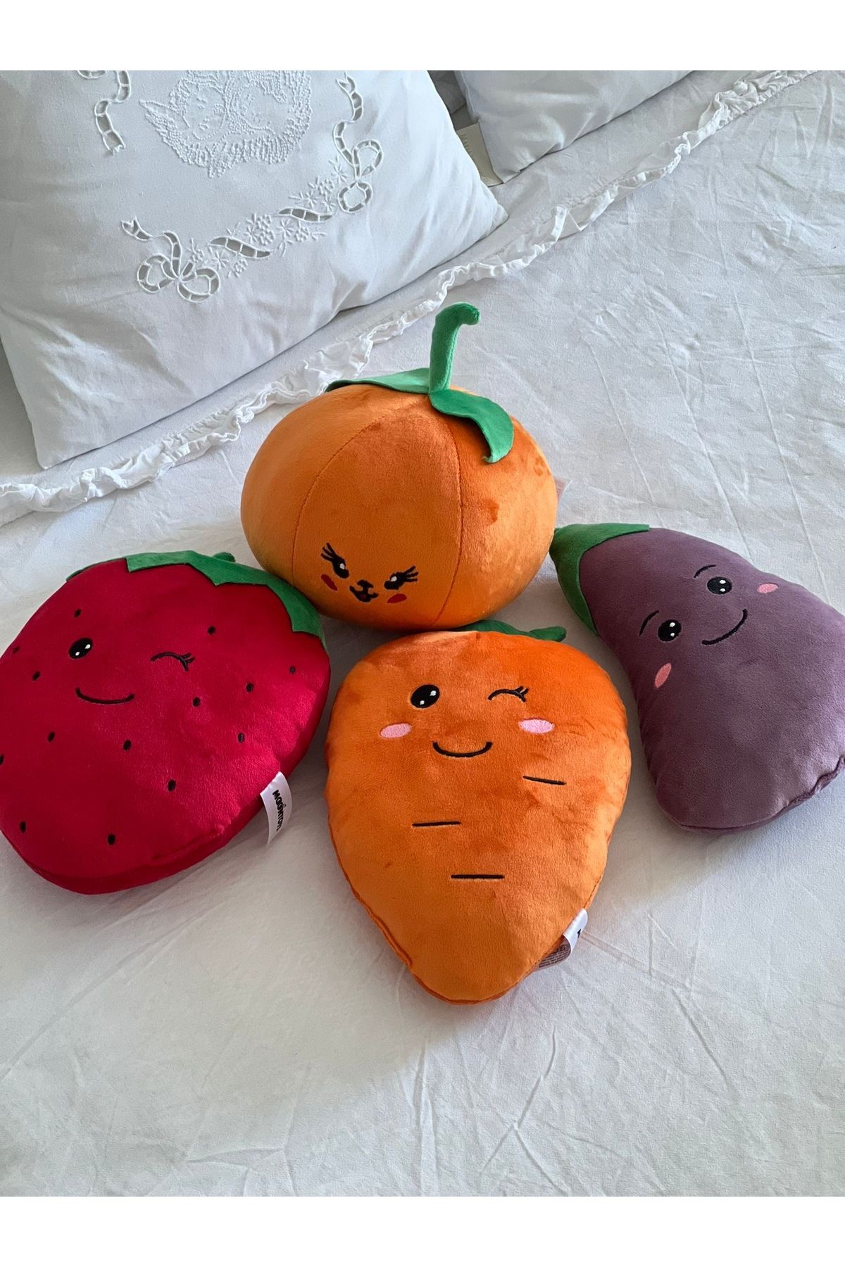 MR.Frenks Renkli Sevimli 4 lü Takım Meyve Peluş Yastık 25 cm & 16 cm