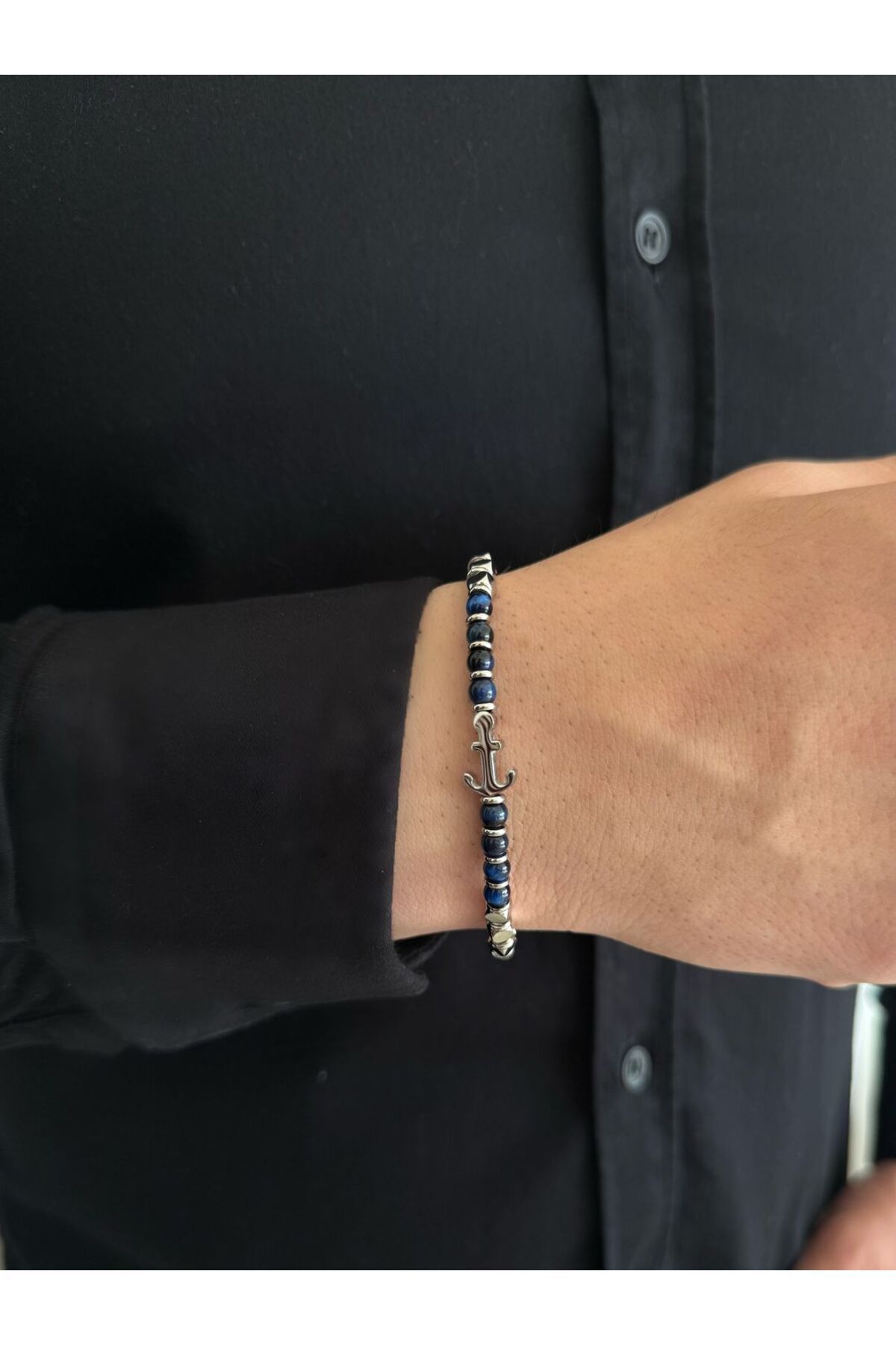 h&b design jewel Çelik Lapis Doğal Taşlı Deniz Çapası Bileklik