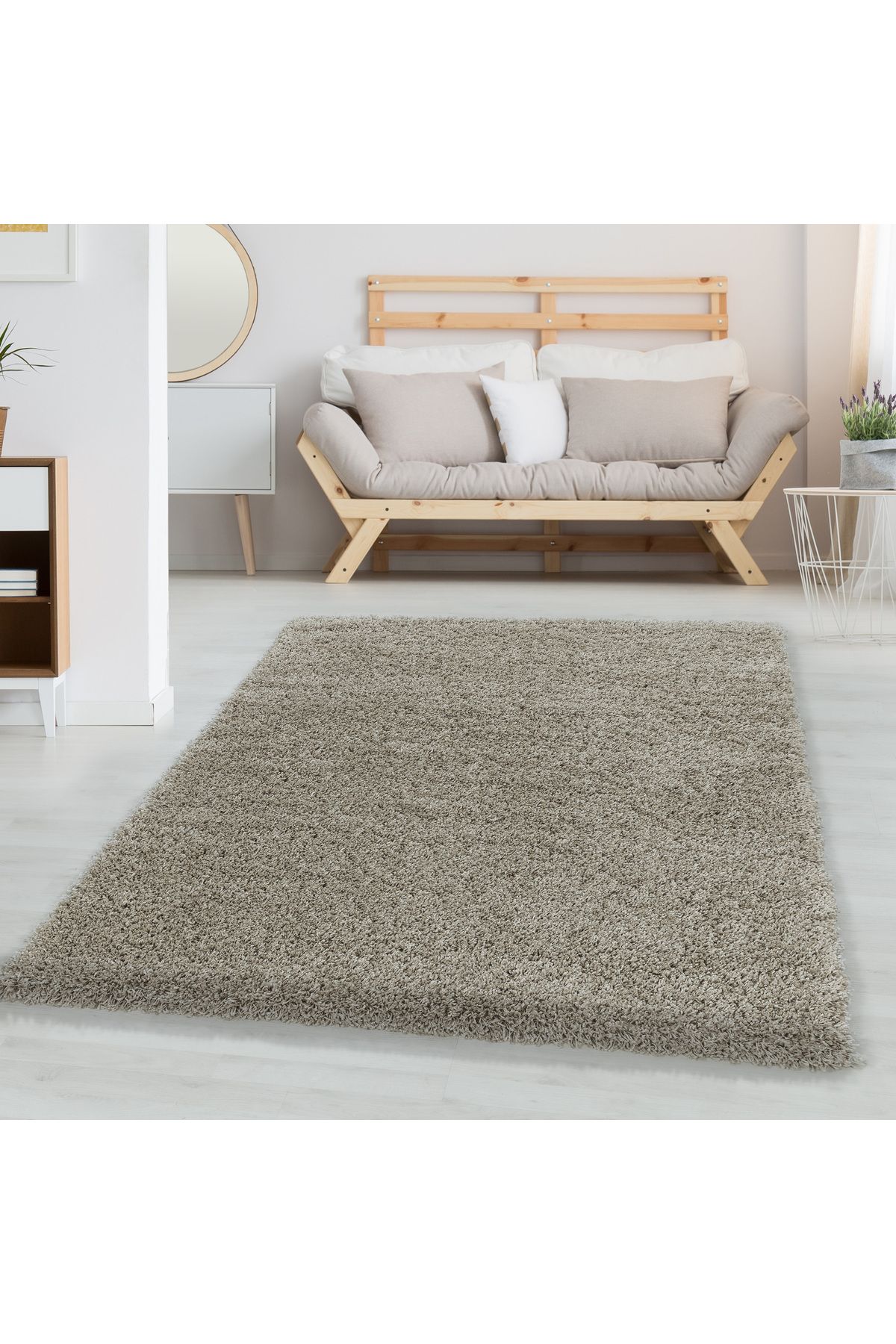 Karpetica Yuvarlak Shaggy Salon halısı yumuşak yüksek havlı düz Gümüş Boz Toprak tonlarında Dokuma Halı