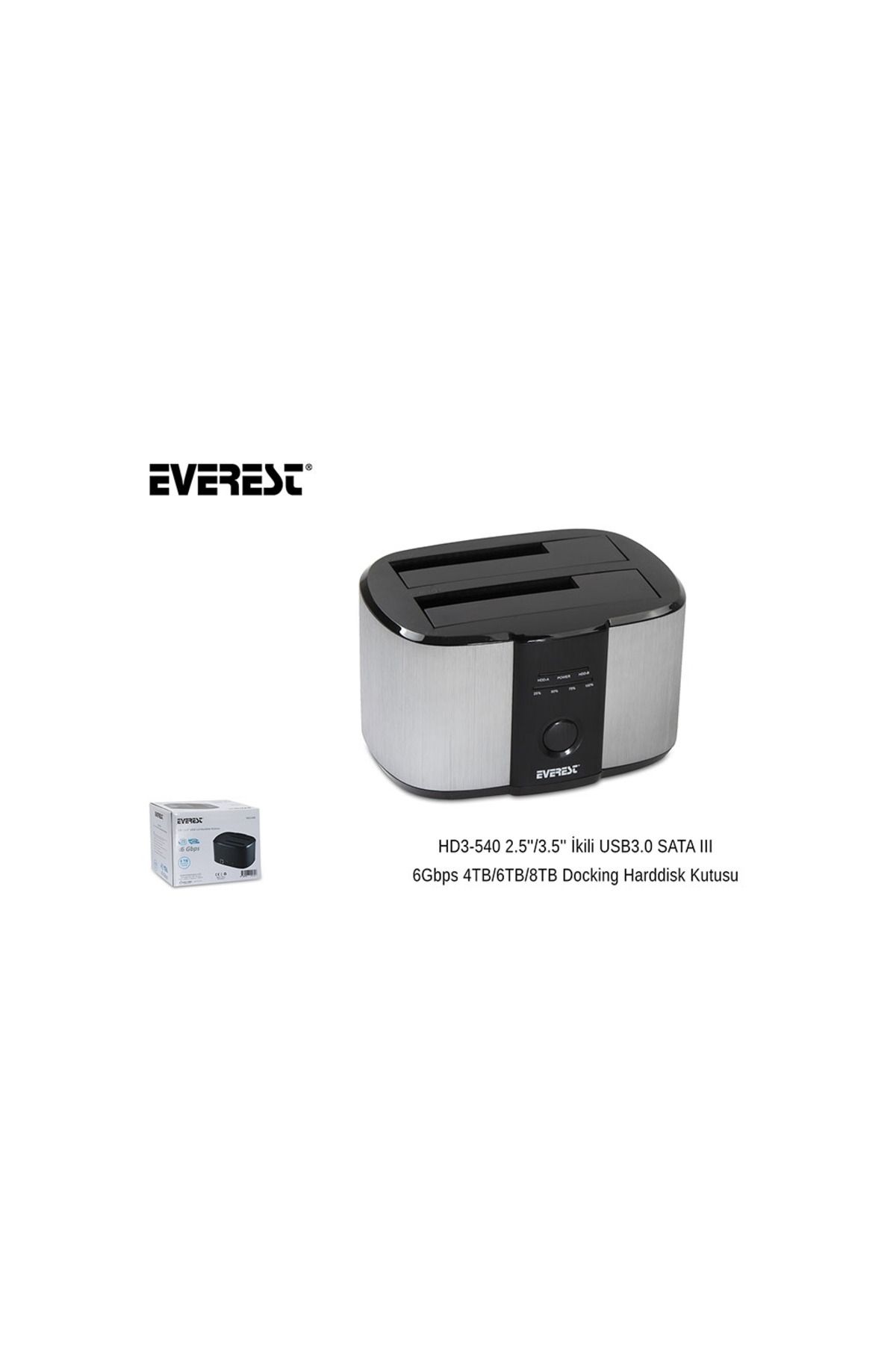 Everest HD3-540, 2.5" ve 3.5" Disk Uyumlu, USB 3.0, İki Disk Yuvalı, Dock Station