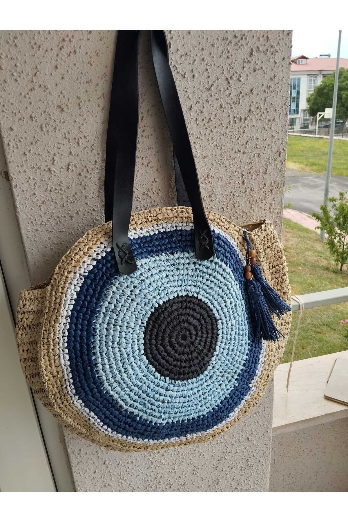symaslandesign El örgüsü hasır omuz çantası