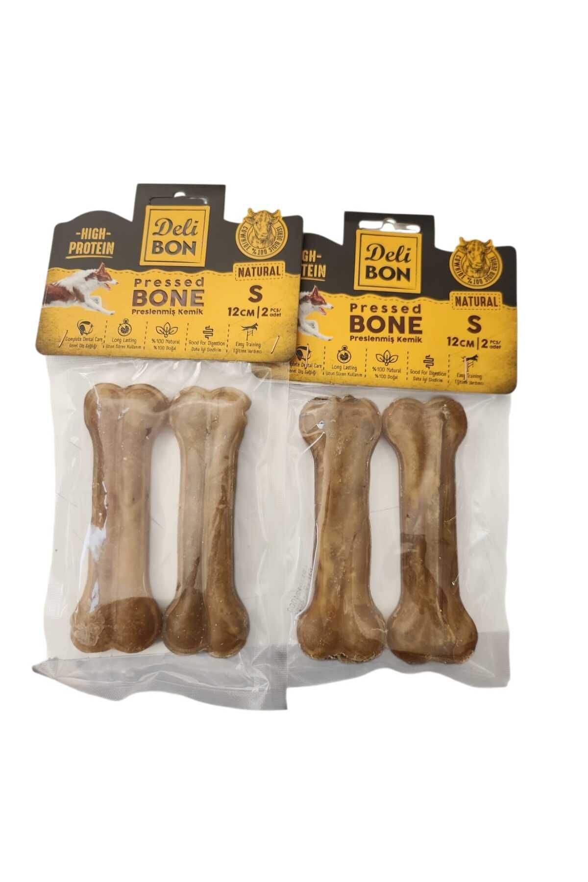 delibone Deri Press Köpek Kemik 12 cm S Boy 2li 2 ADET Paket Naturel