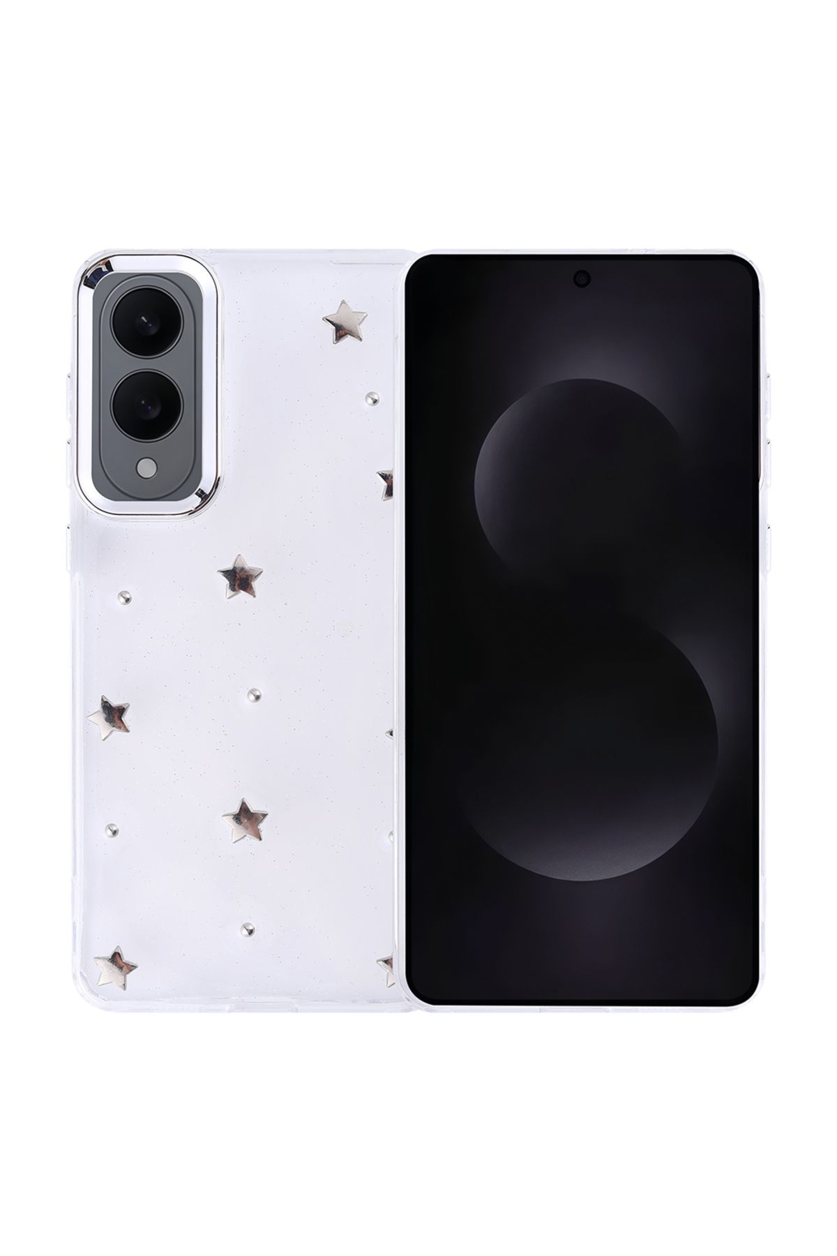 Sphone Samsung Galaxy S25 Edge Kılıf Kamera Metal Korumalı Arkası Şeffaf 3D Figür Emoji Kiraz Fiyonk Yıldız
