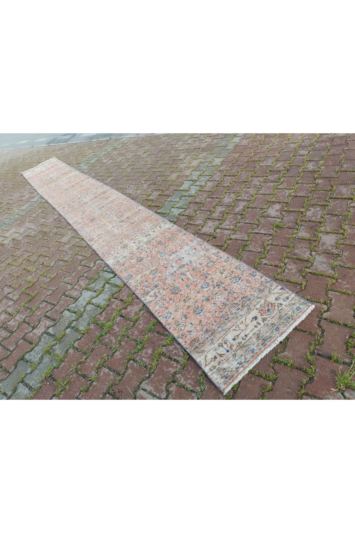 ŞAHMERDANOĞLU 68 x 528 Cm El Yapımı Vintec-Eskitme Extra Uzun Yolluk Halı, Üst Kat Merdivenlere Bohem Dekor a100