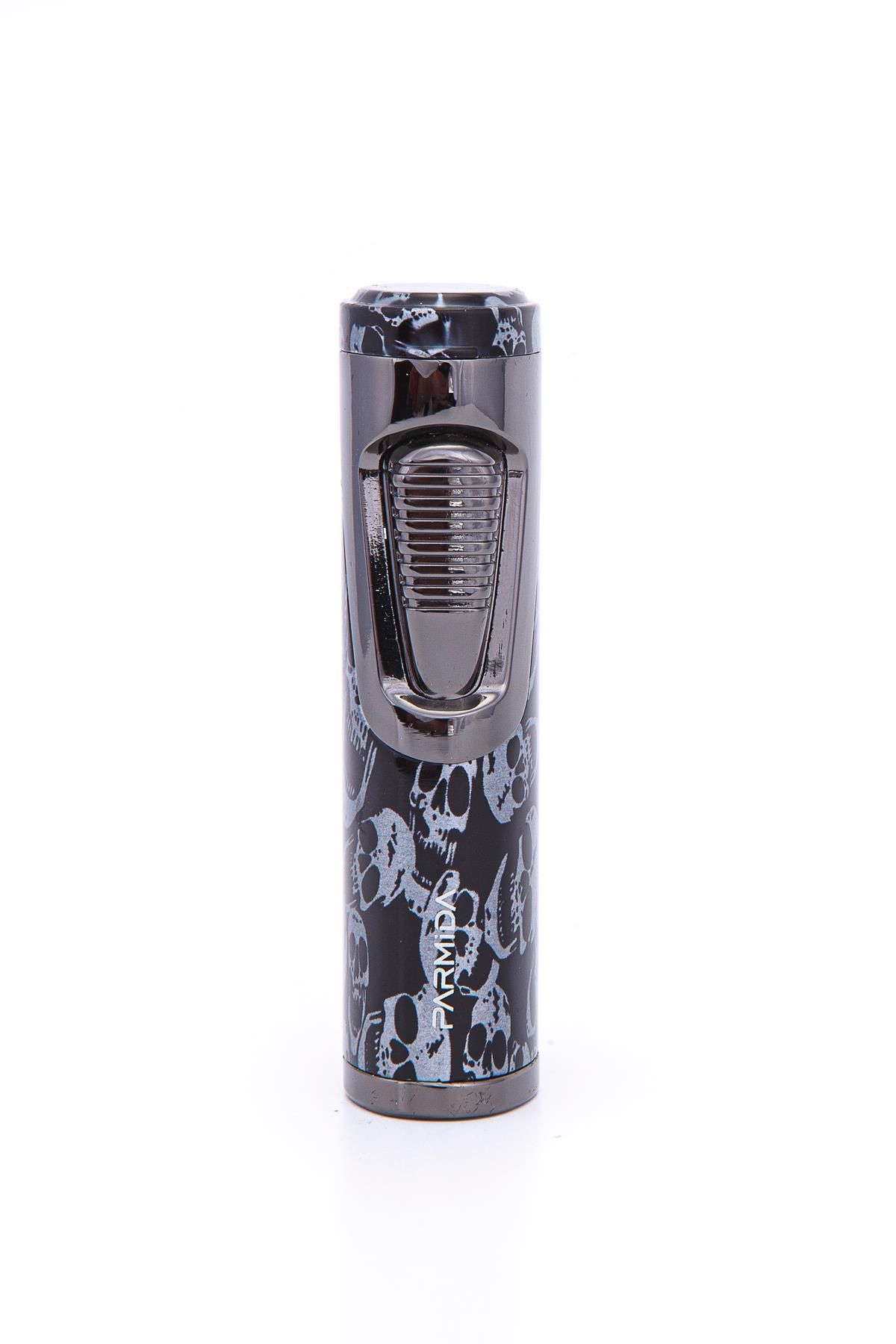 Parmida Skull Design Çift Torch Pürmüz Siyah Metal Puro Çakmağı
